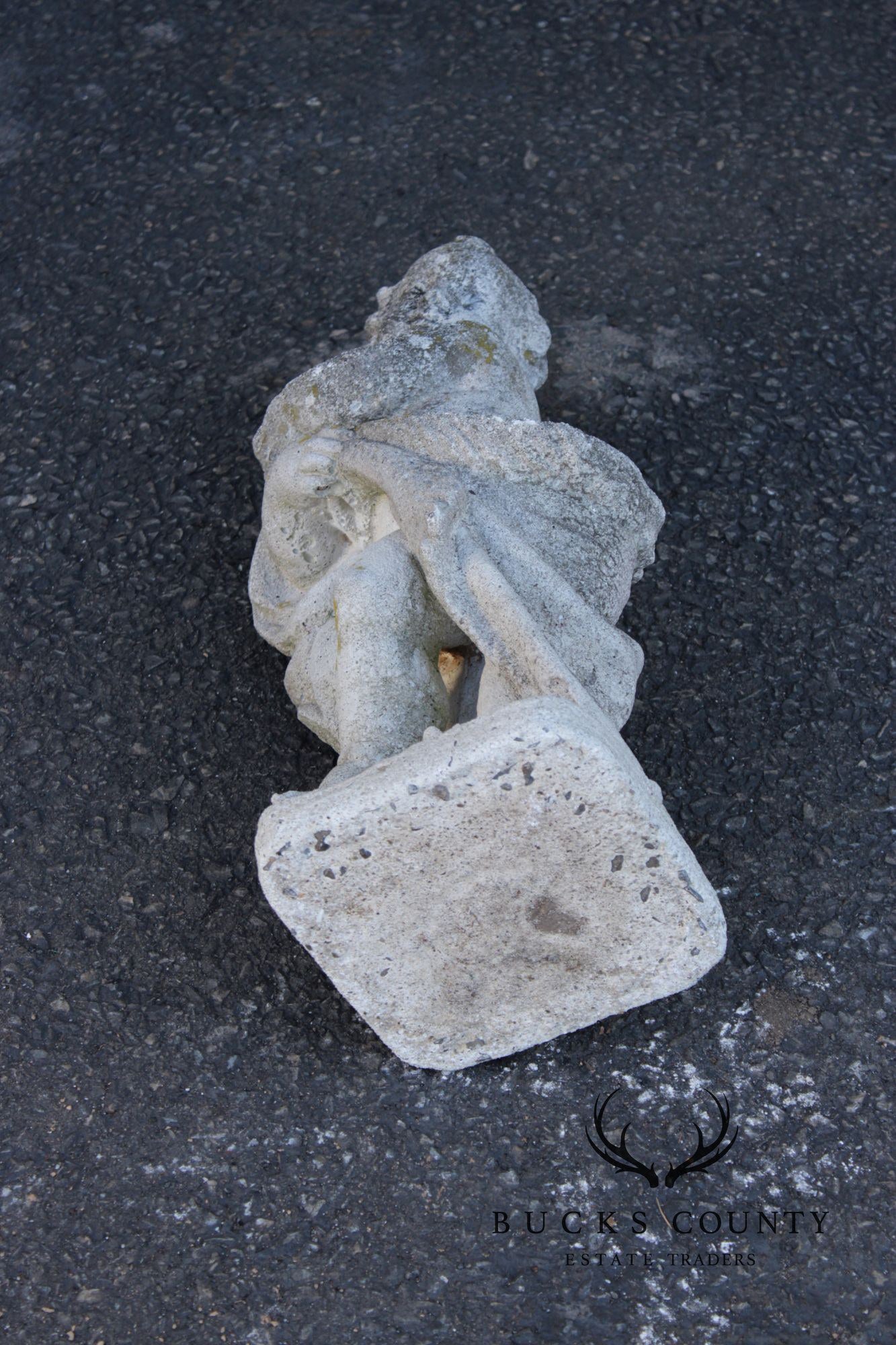 Vintage Cast Stone Cherub Garden Statue