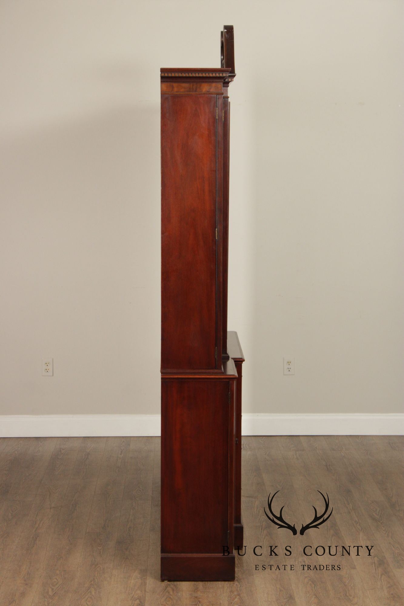 Baker Furniture Mahogany Inlaid Federal Style Breakfront Secretary Bookcase