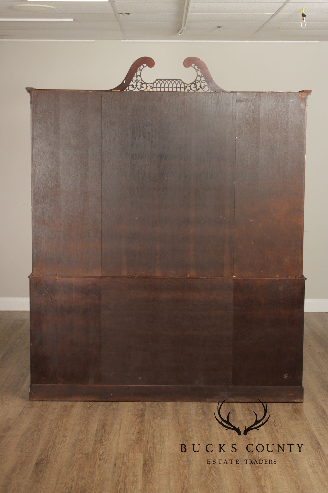 Baker Furniture Mahogany Inlaid Federal Style Breakfront Secretary Bookcase