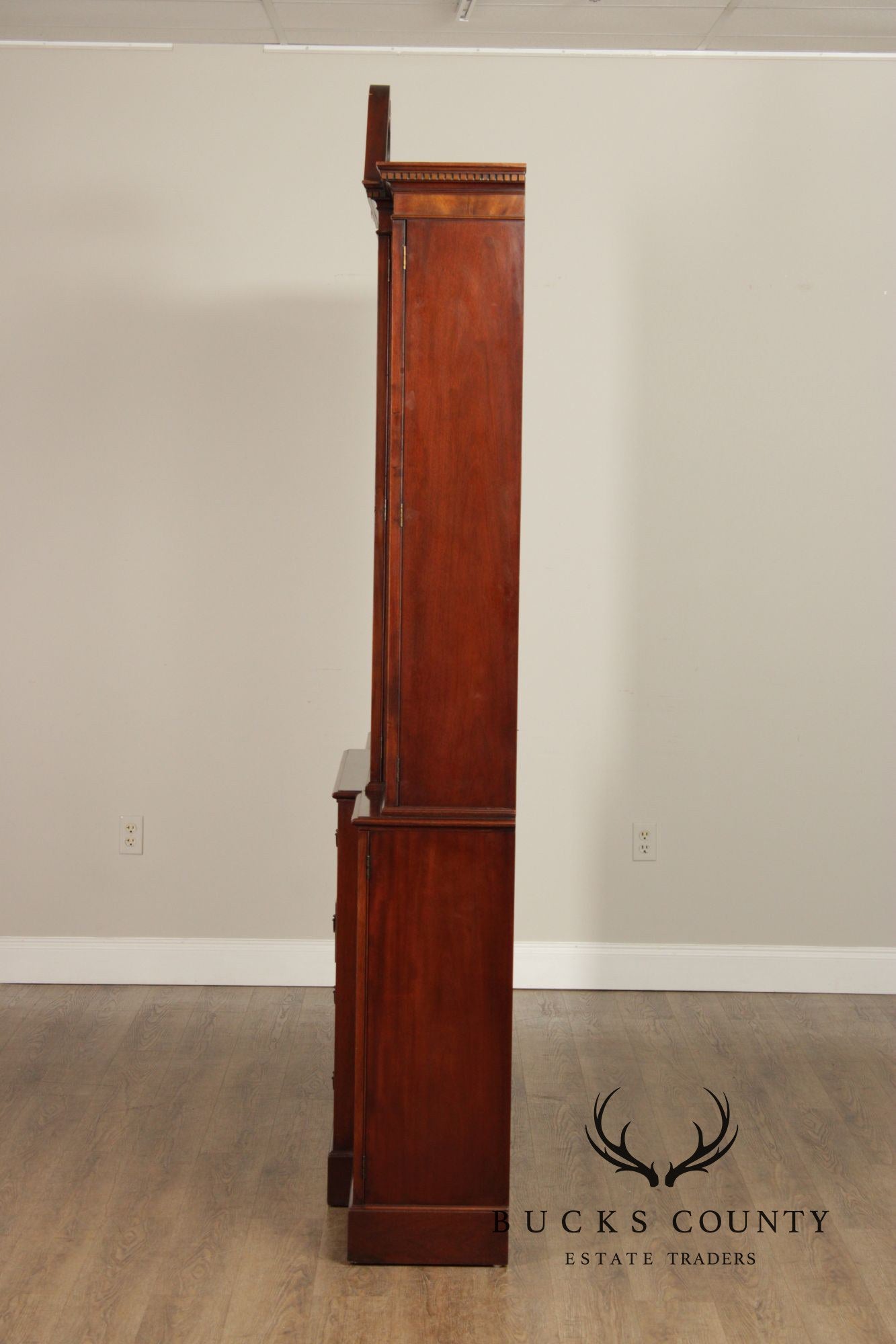 Baker Furniture Mahogany Inlaid Federal Style Breakfront Secretary Bookcase