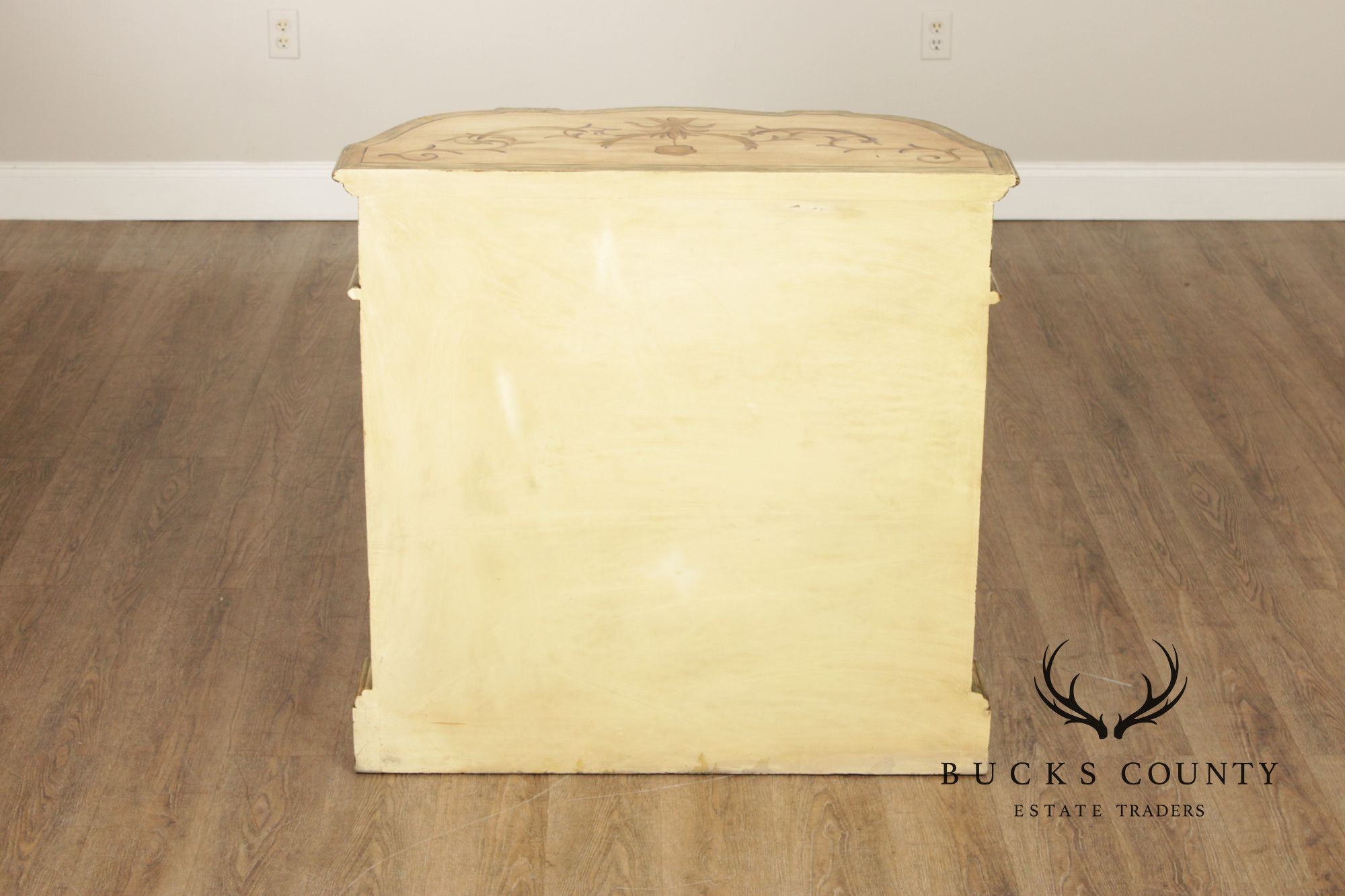 Hand Painted Continental Style Demilune Cabinet With Floral Motif