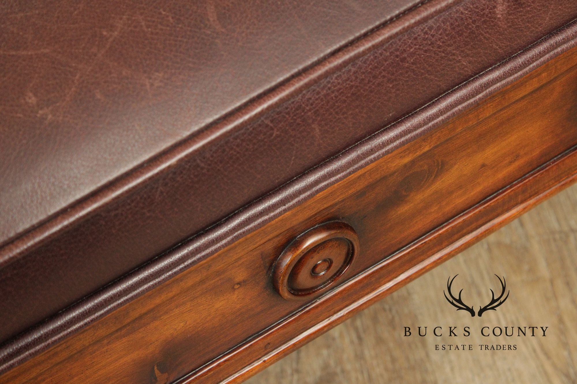 Theodore Alexander Carved Mahogany and Leather Window Bench