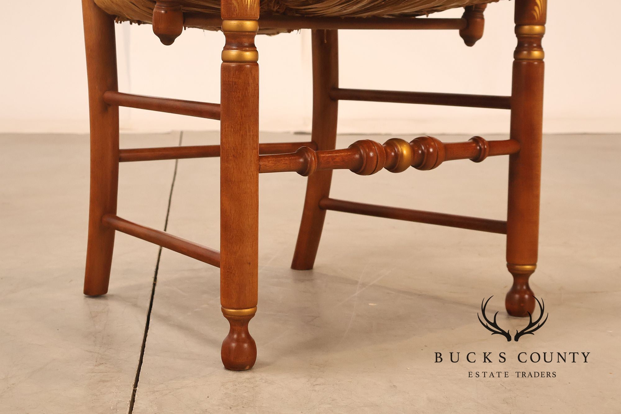 L. Hitchcock Set Of Six Rush Seat Dining Chairs with Stenciled Back