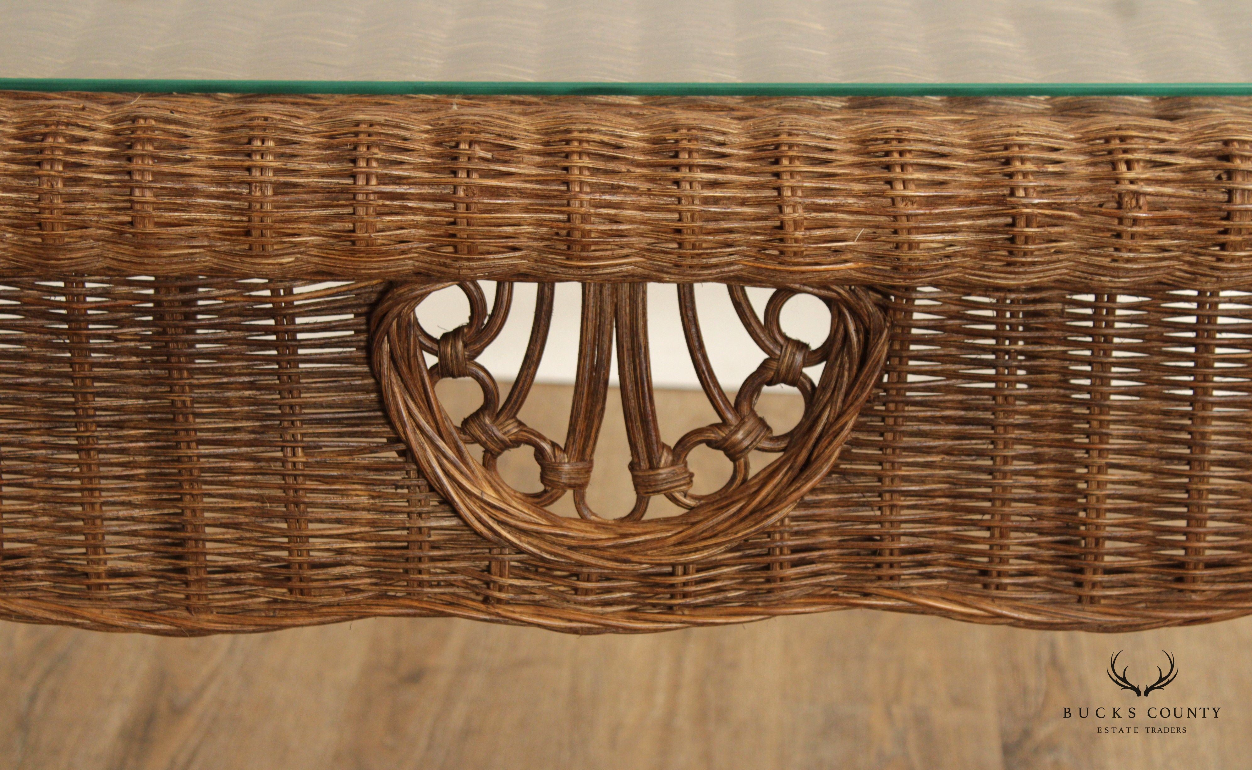 ETHAN ALLEN VICTORIAN STYLE VINTAGE WICKER CONSOLE TABLE