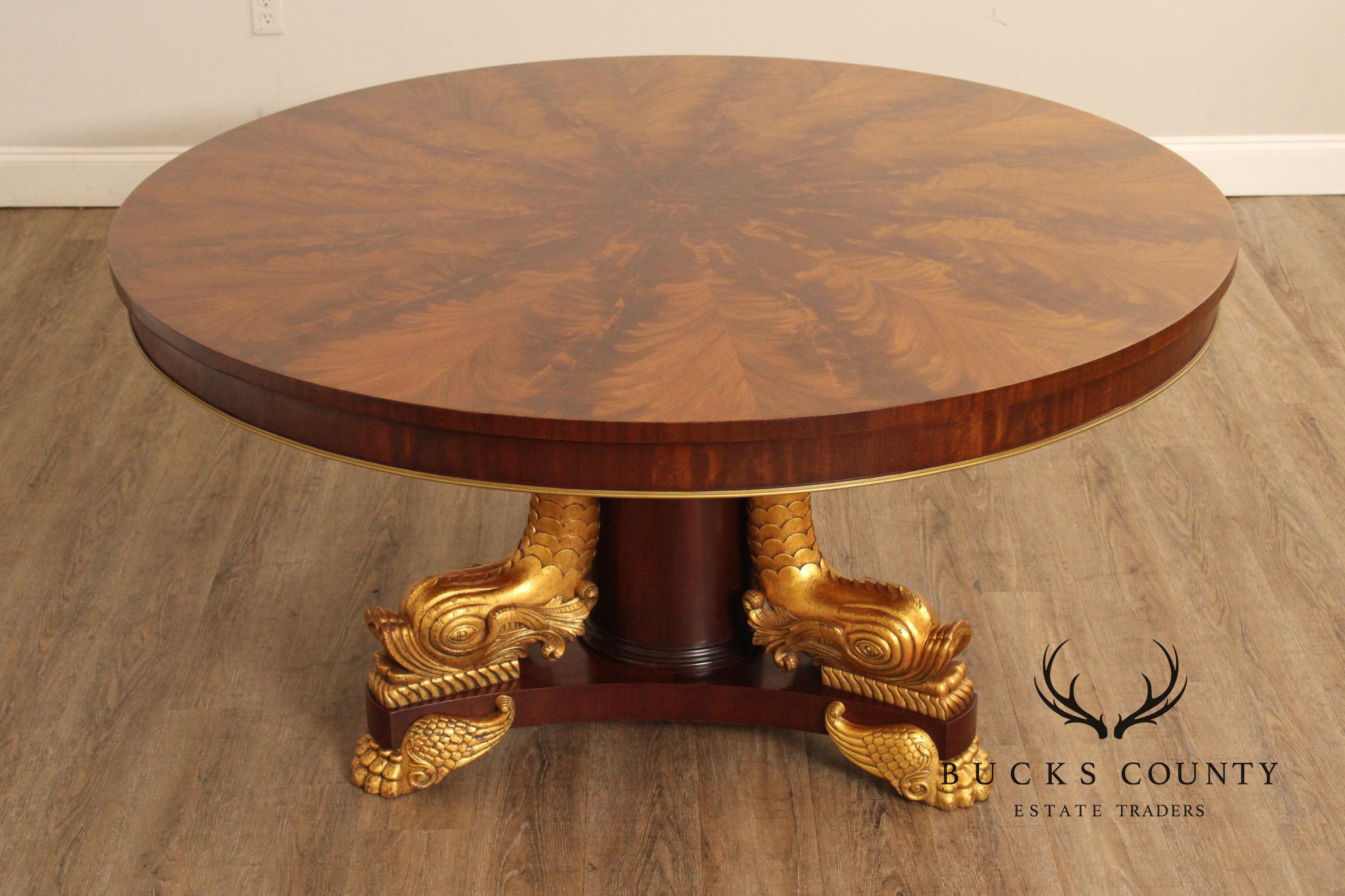 John Widdicomb Rococo Style Partial Gilt Round Mahogany Center Table