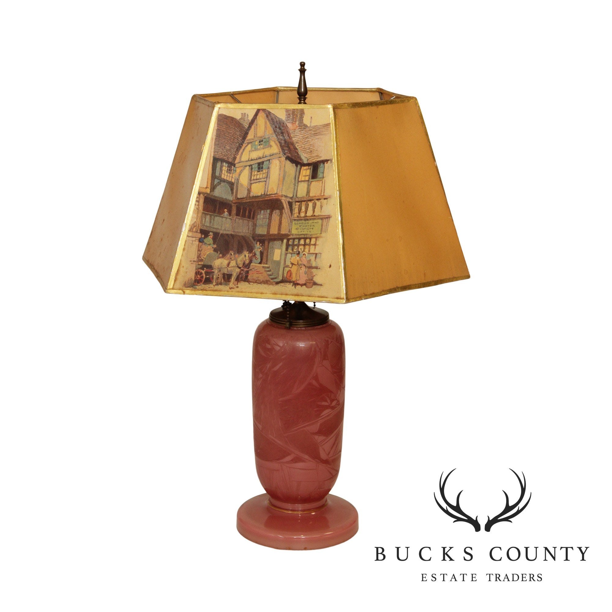 Vintage Art Glass Lamp with English Clyde Cole Shade
