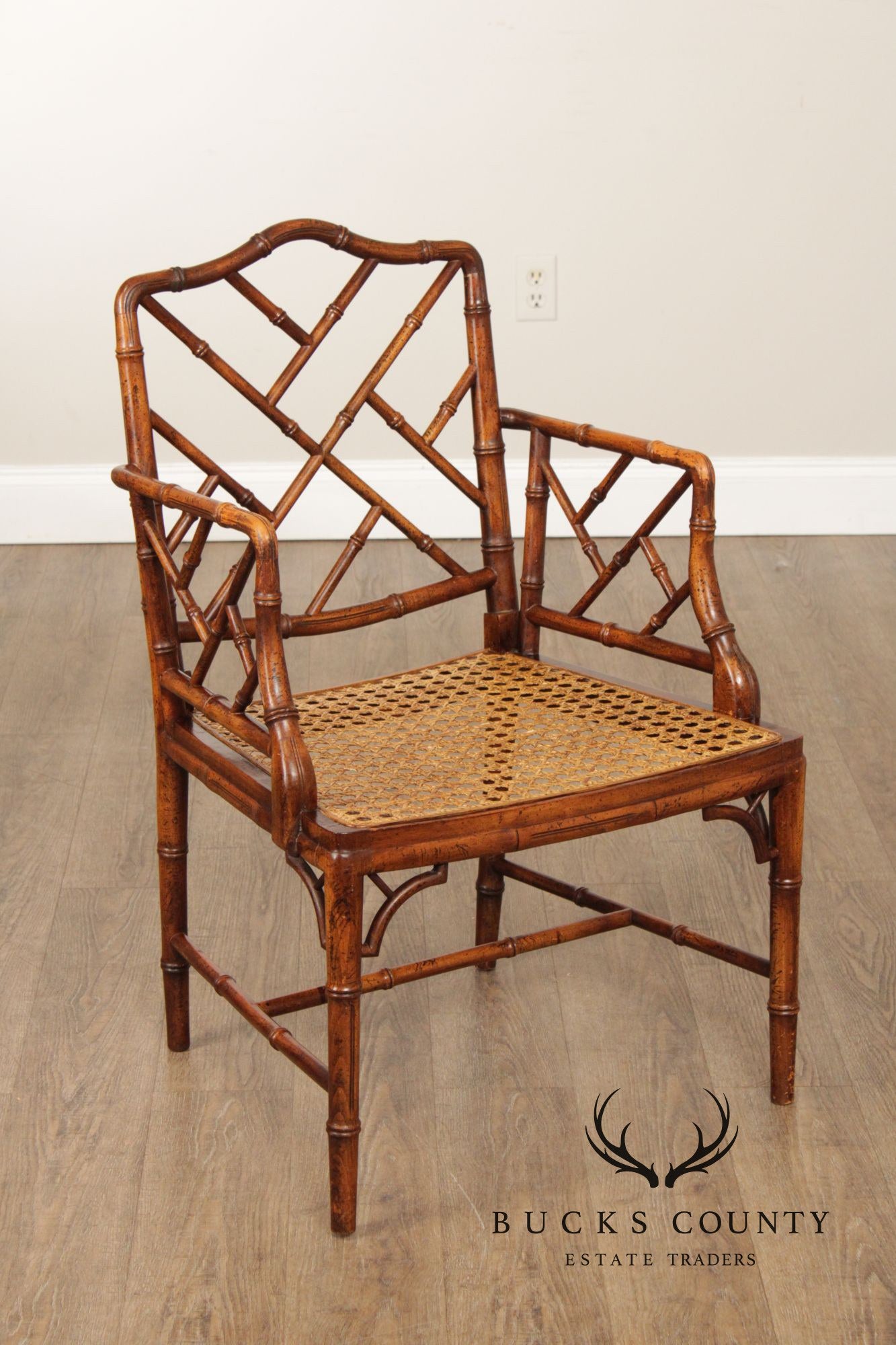 Chinese Chippendale Style Faux Bamboo Armchair