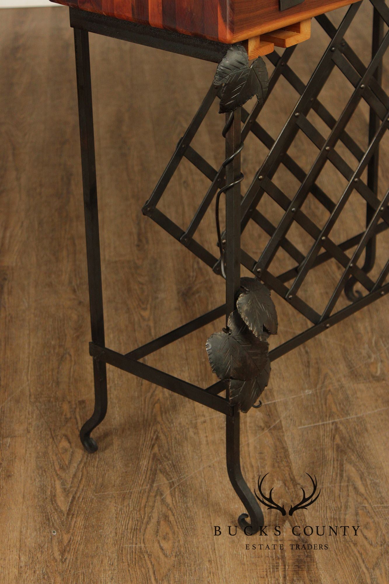 F.B. Farm Shenandoah Valley Butcher Block Iron Base Console Table & Wine Rack