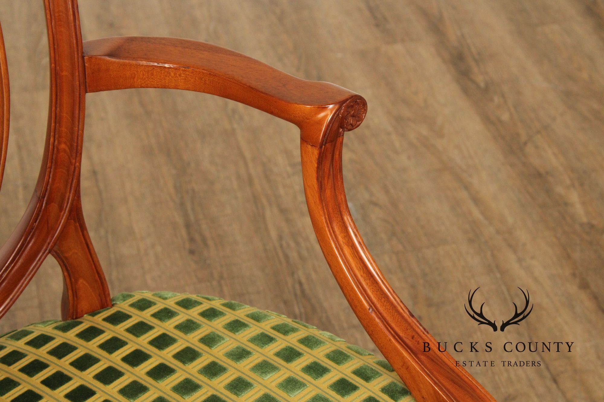 Hepplewhite Style Set of Four Carved Mahogany Shield Back Dining Chairs