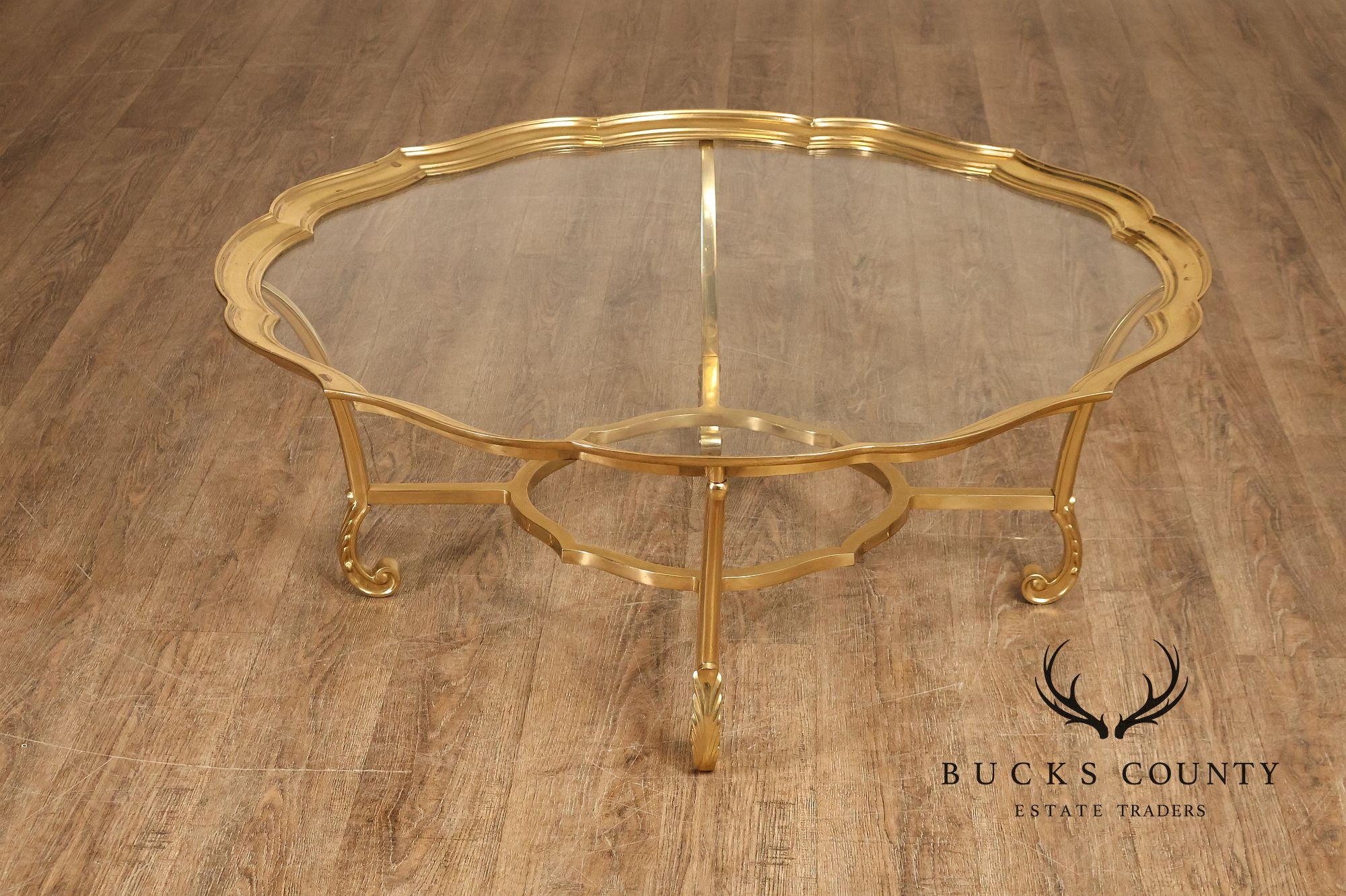 LaBarge Scalloped Brass And Glass Coffee Table