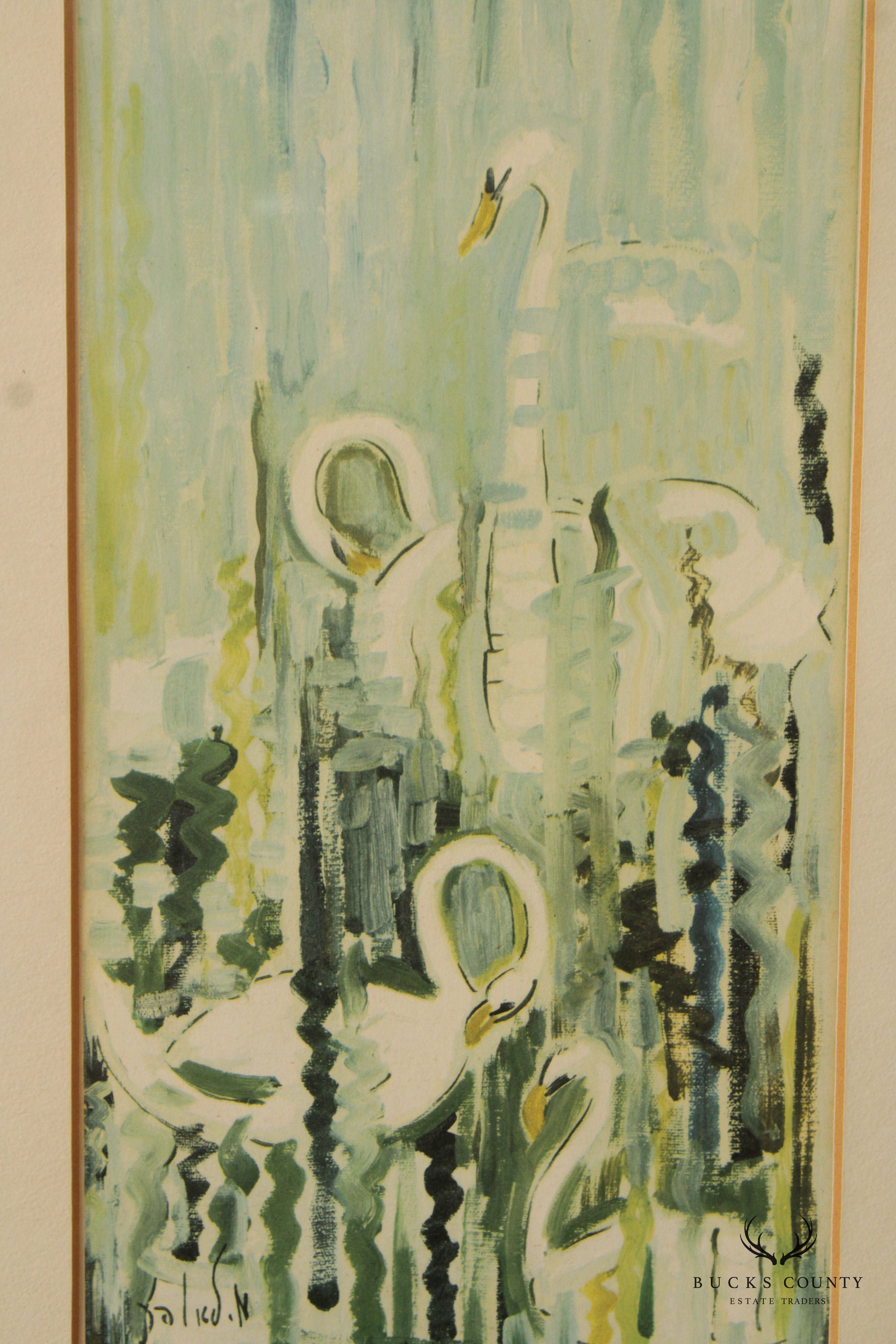 Milia Laufer Impressionist Style Framed Swan Print