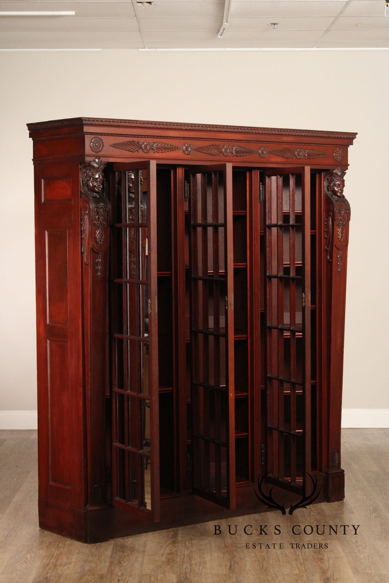 Antique Empire Revival Carved Mahogany Bookcase