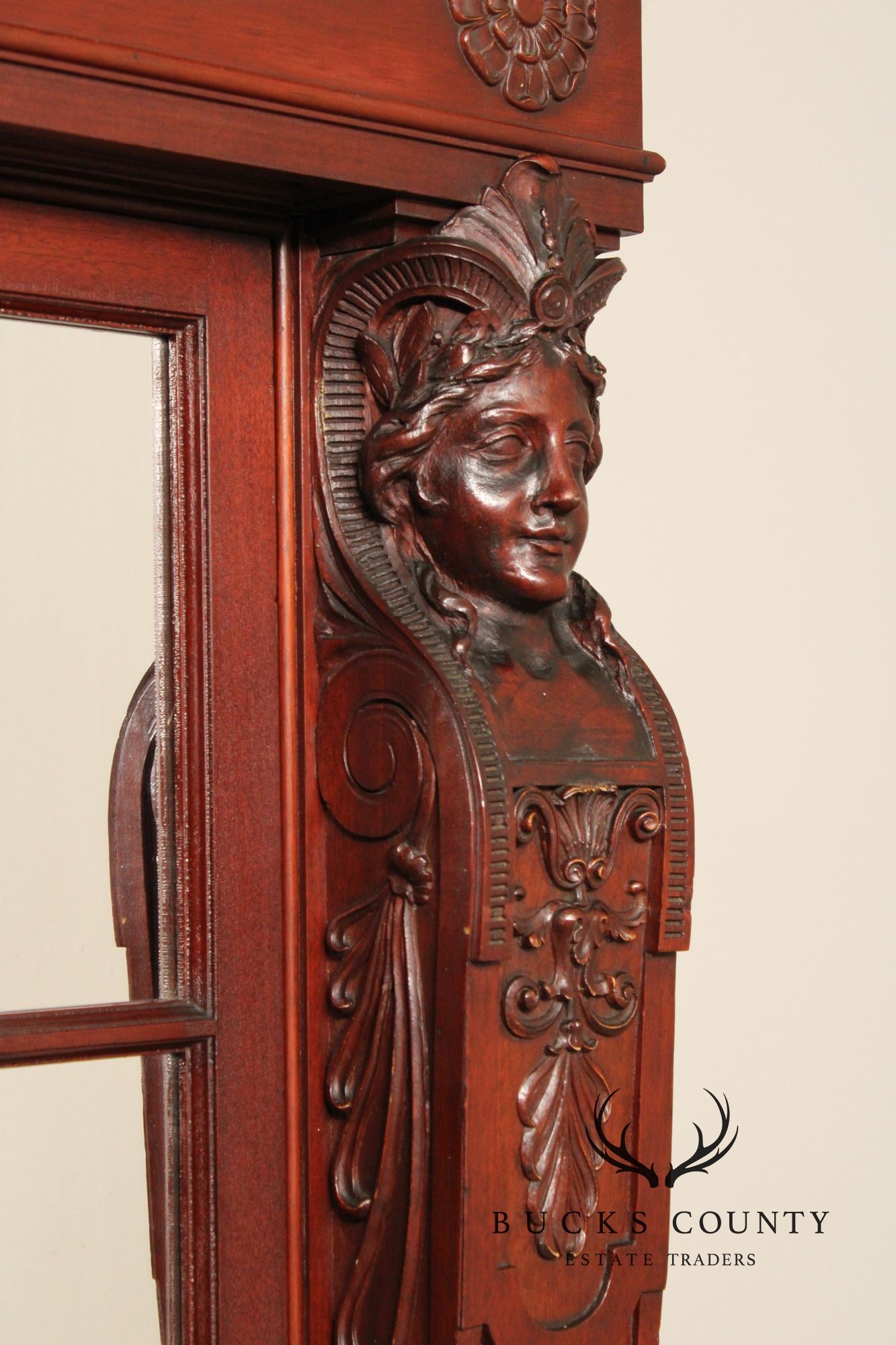 Antique Empire Revival Carved Mahogany Bookcase