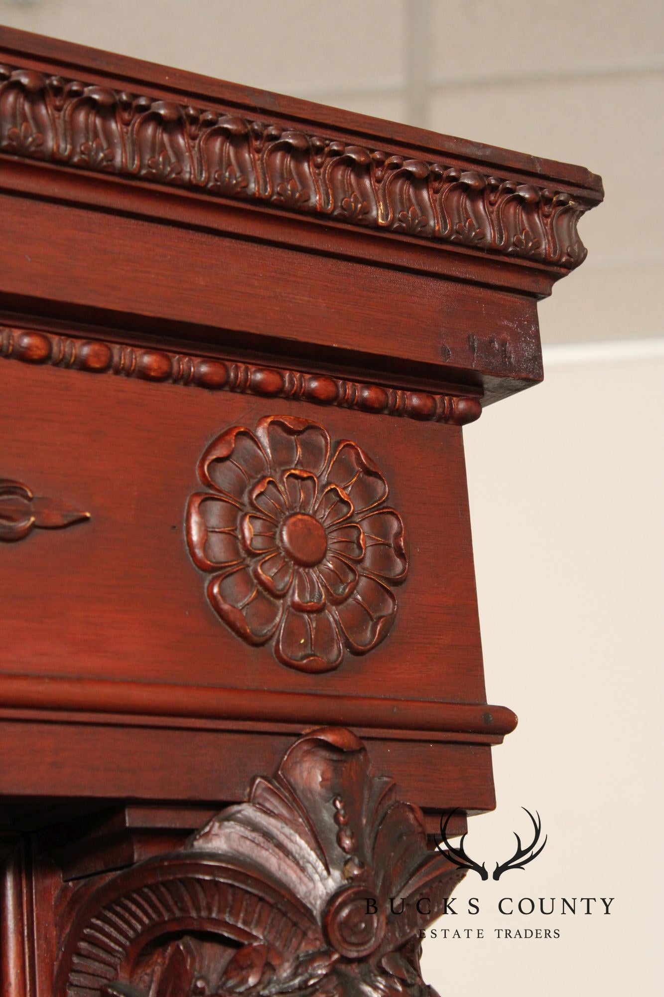 Antique Empire Revival Carved Mahogany Bookcase