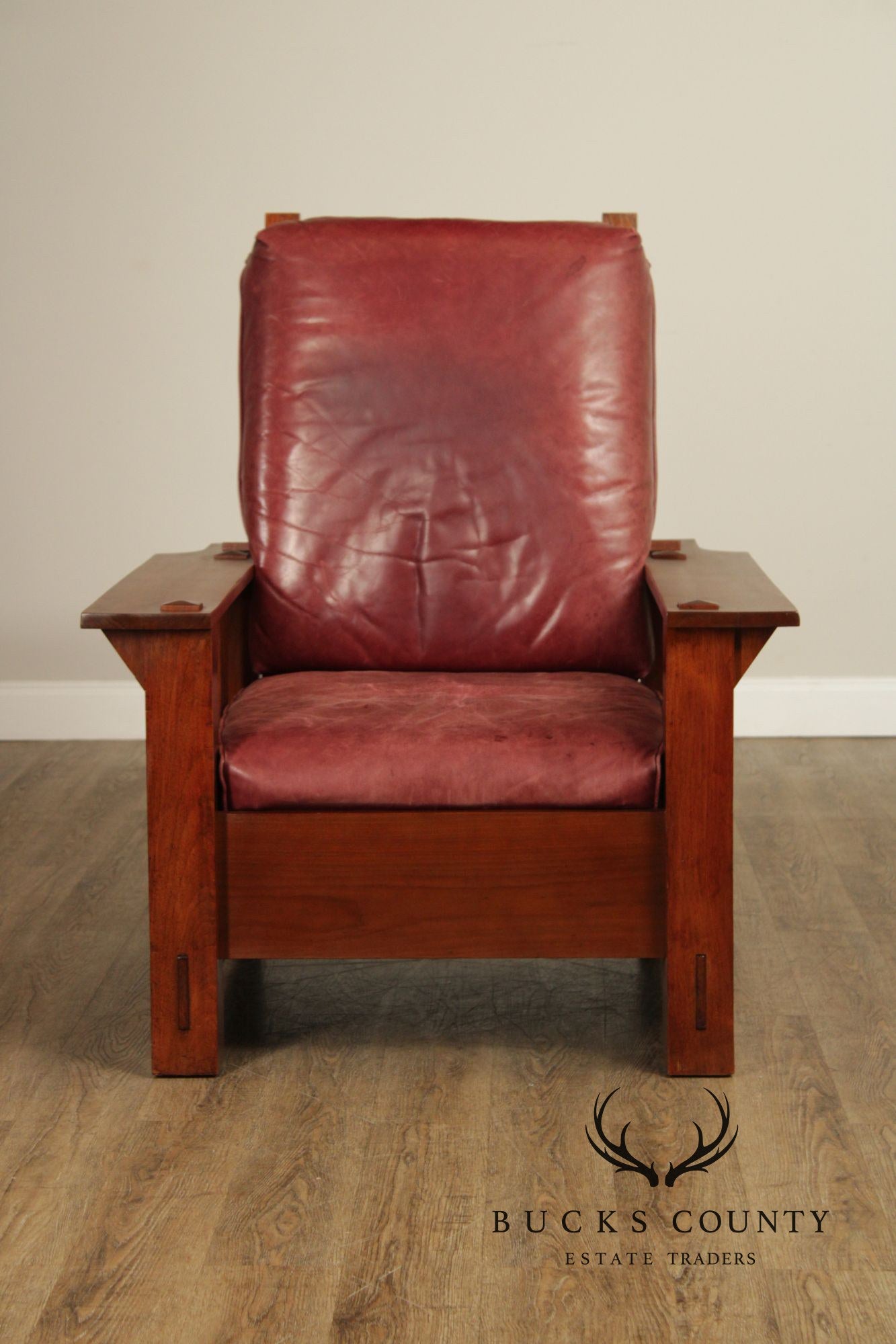 Antique Mission Walnut and Leather Morris Chair