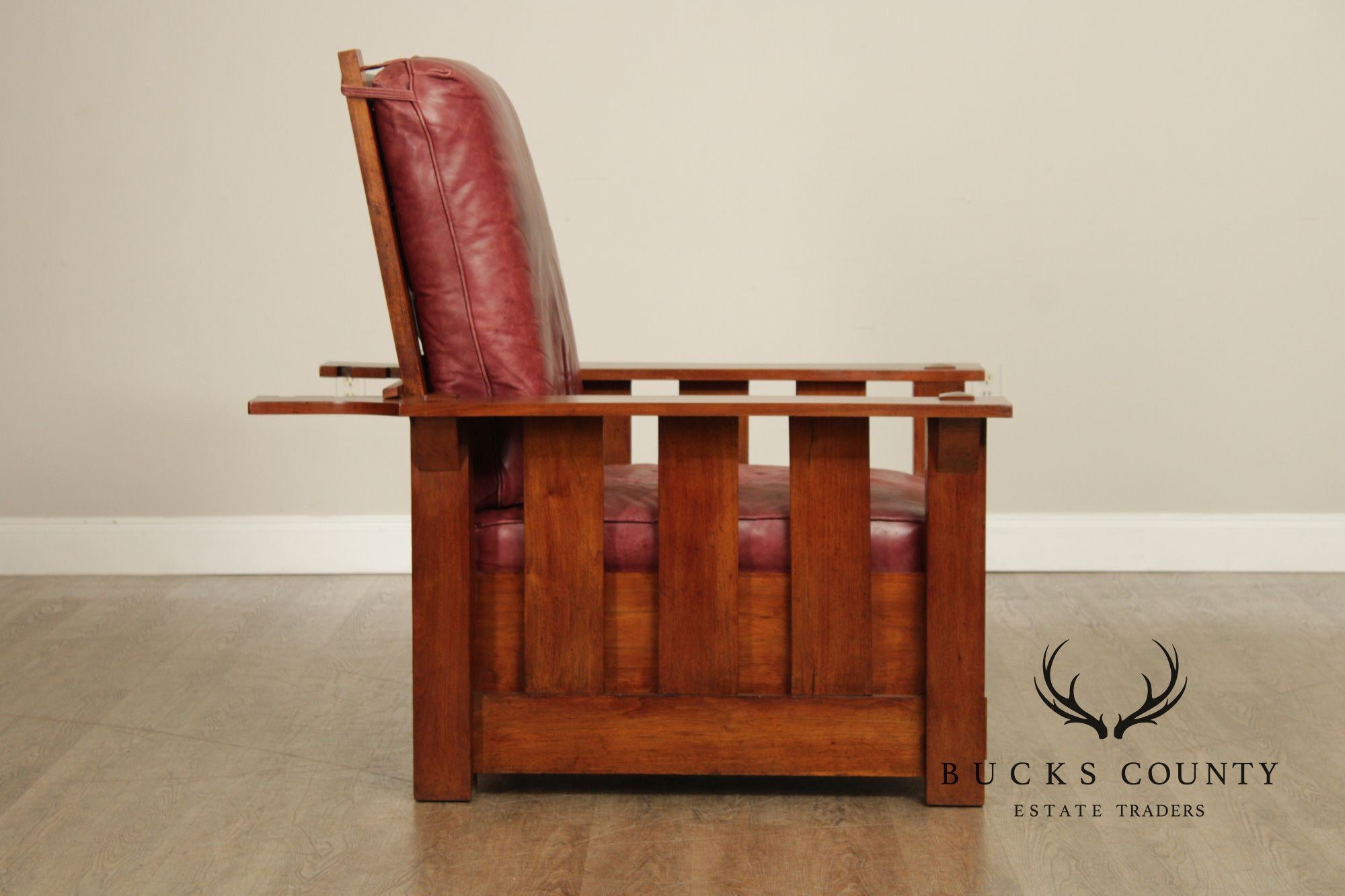 Antique Mission Walnut and Leather Morris Chair