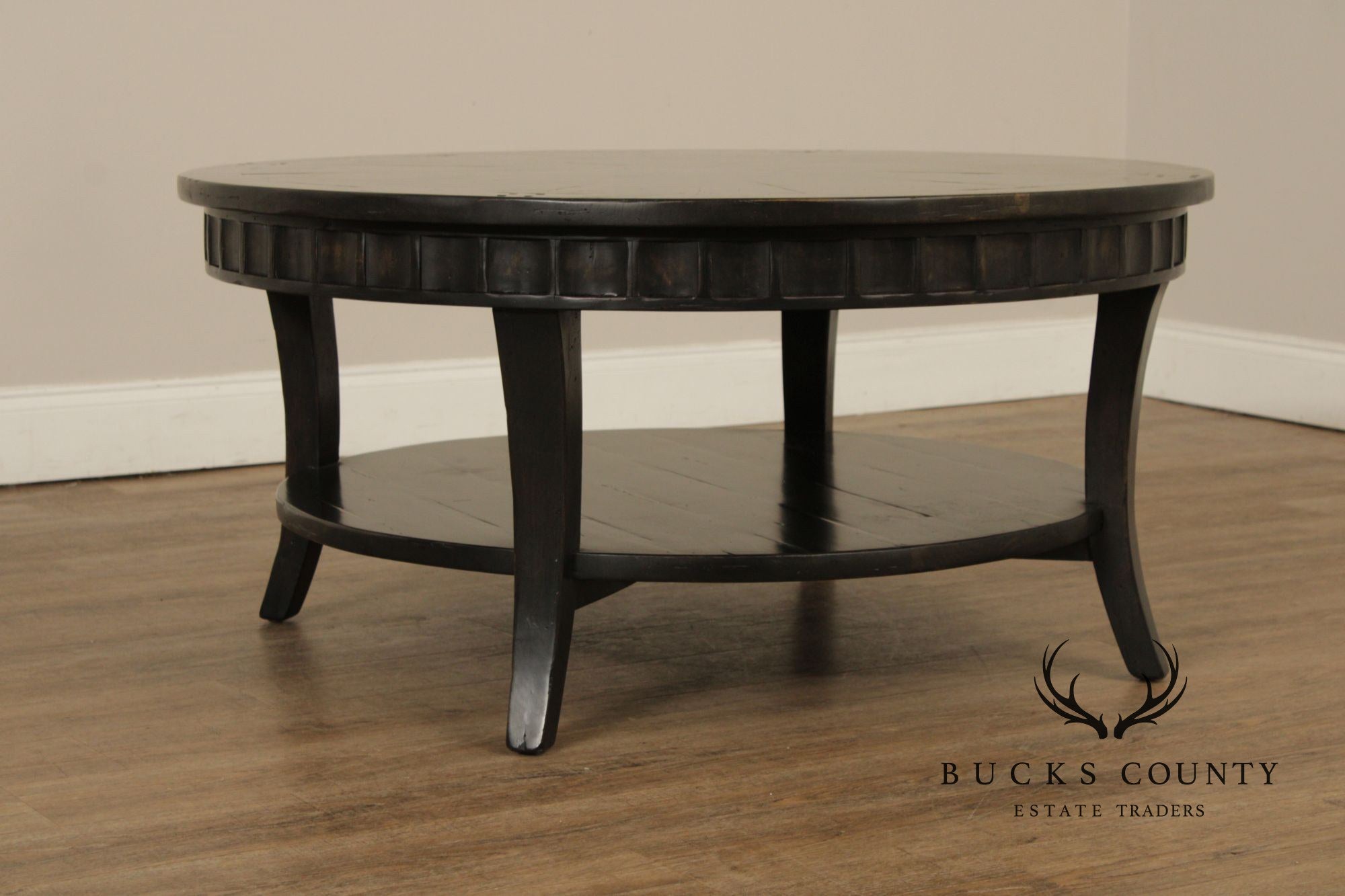 Rustic Distressed Ebony Finish Round Coffee Table
