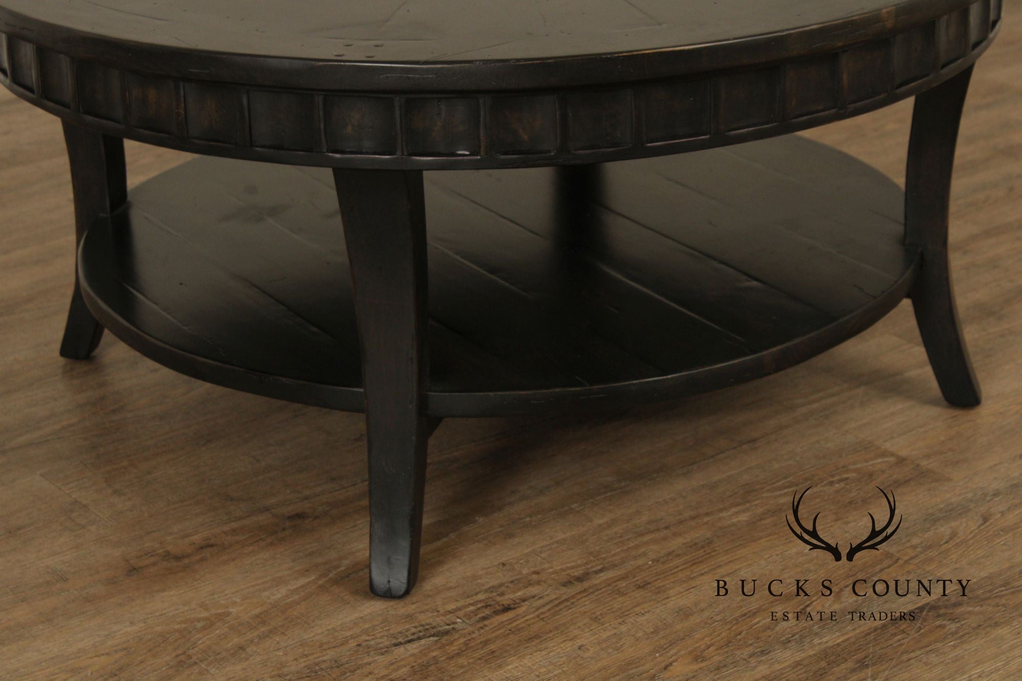 Rustic Distressed Ebony Finish Round Coffee Table