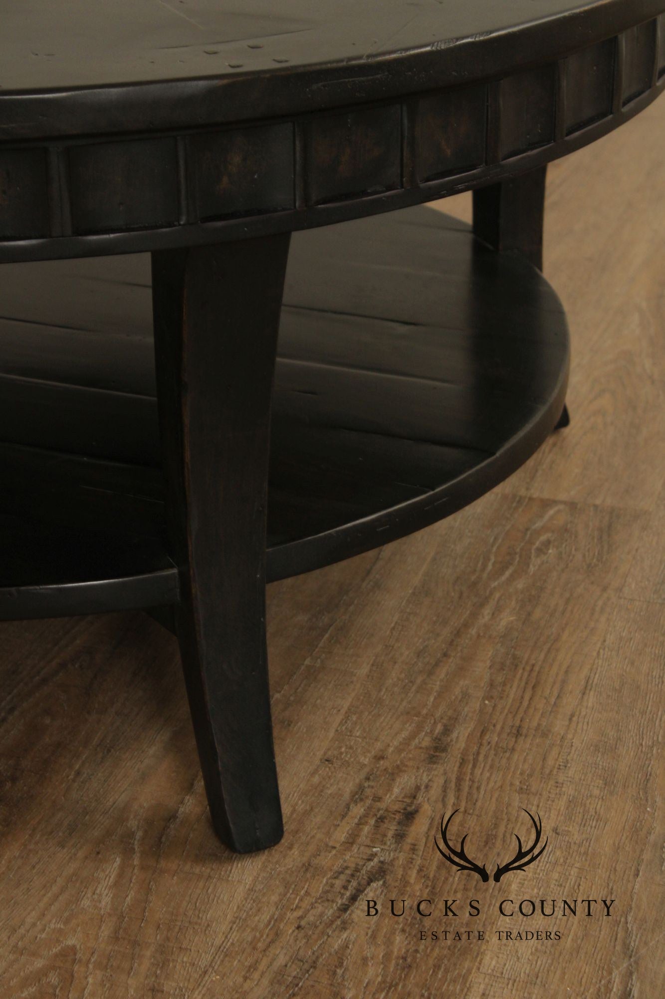 Rustic Distressed Ebony Finish Round Coffee Table