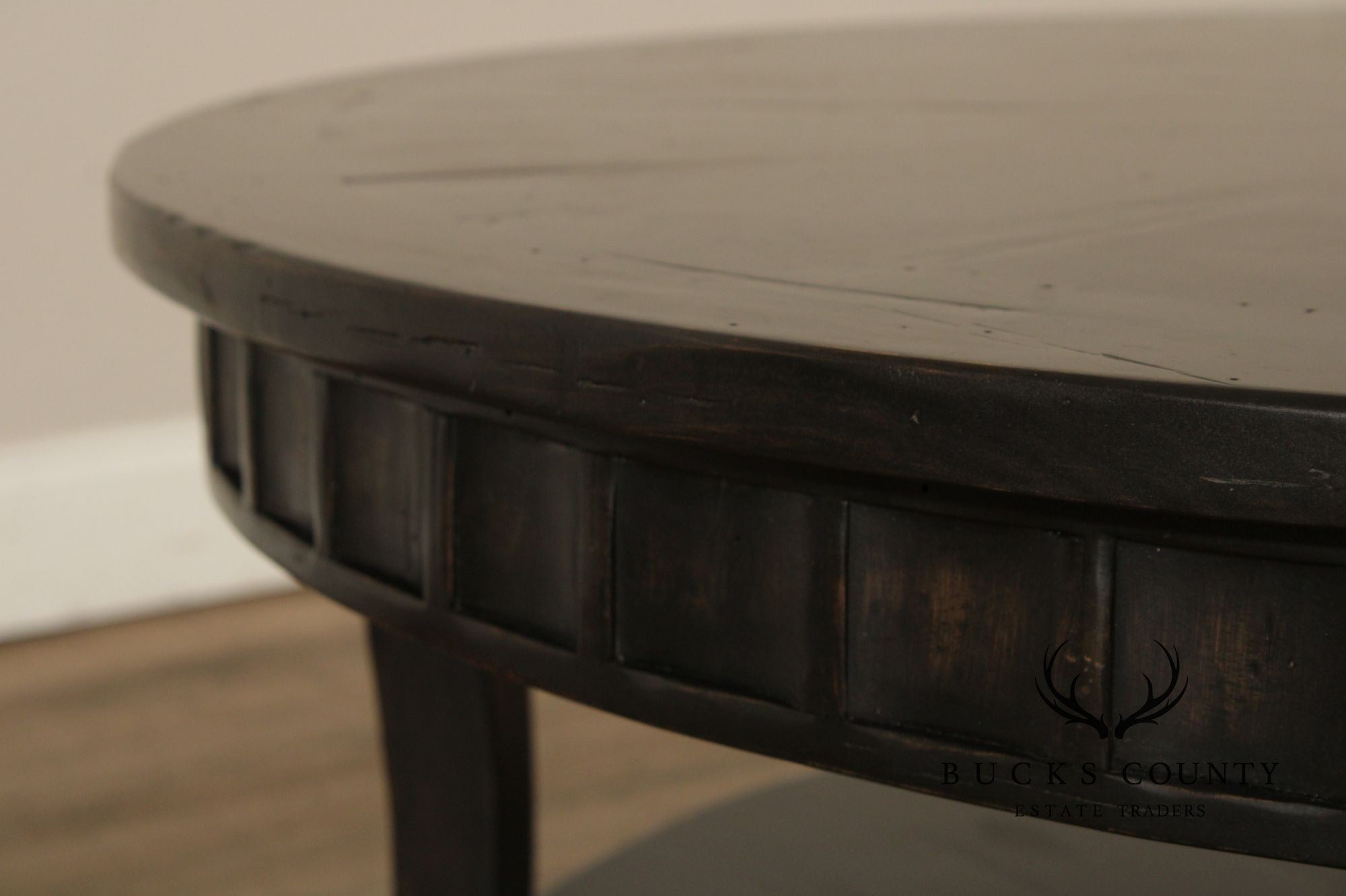 Rustic Distressed Ebony Finish Round Coffee Table