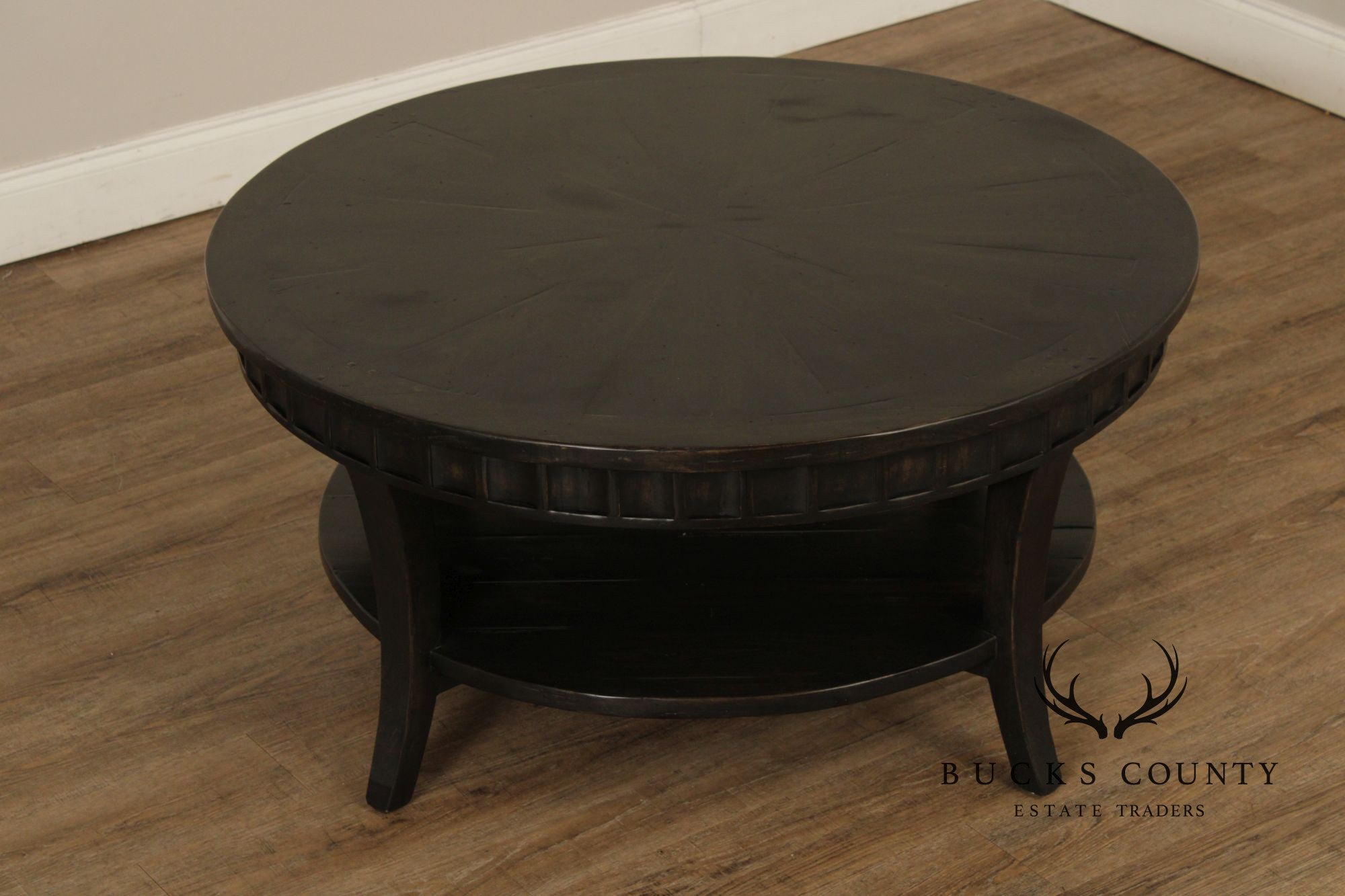 Rustic Distressed Ebony Finish Round Coffee Table