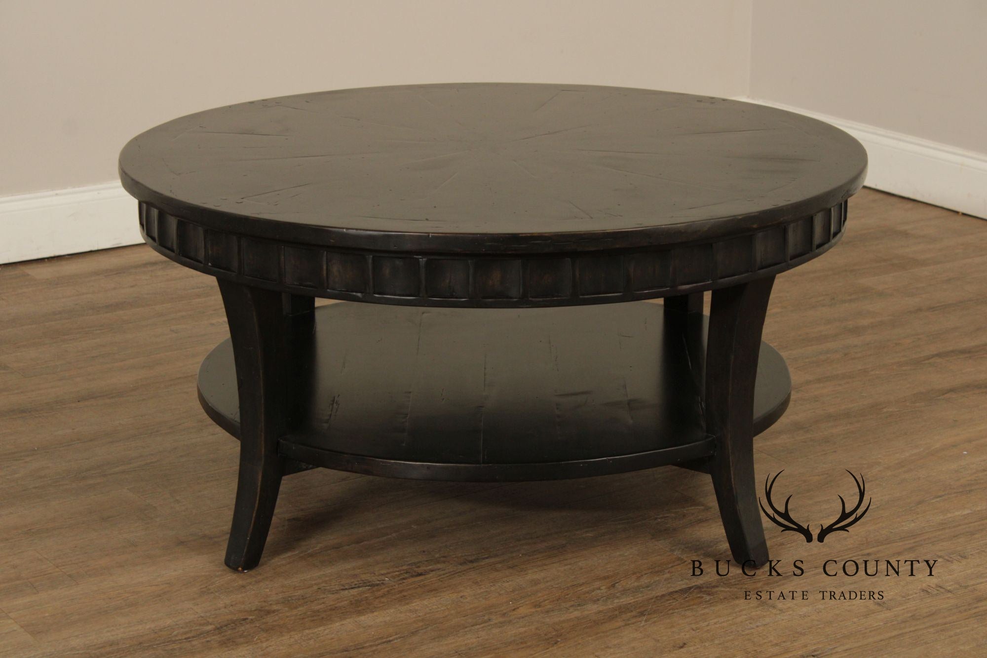 Rustic Distressed Ebony Finish Round Coffee Table
