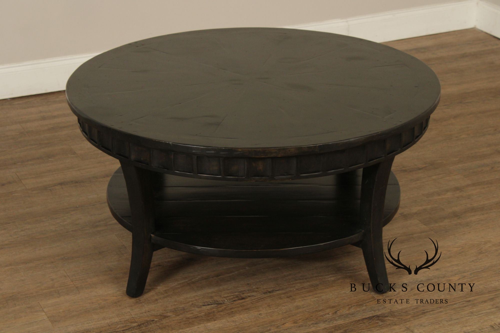 Rustic Distressed Ebony Finish Round Coffee Table