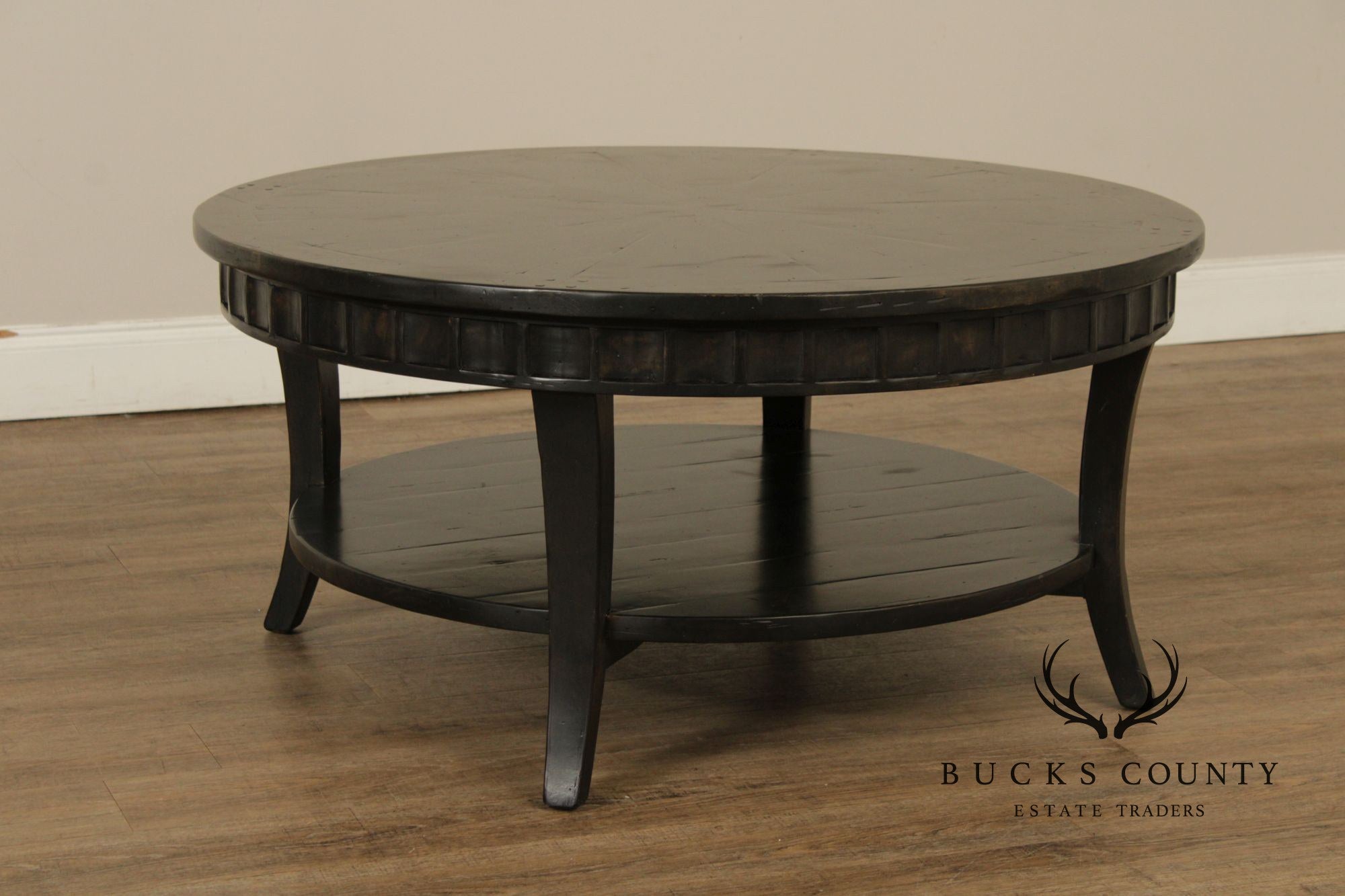 Rustic Distressed Ebony Finish Round Coffee Table