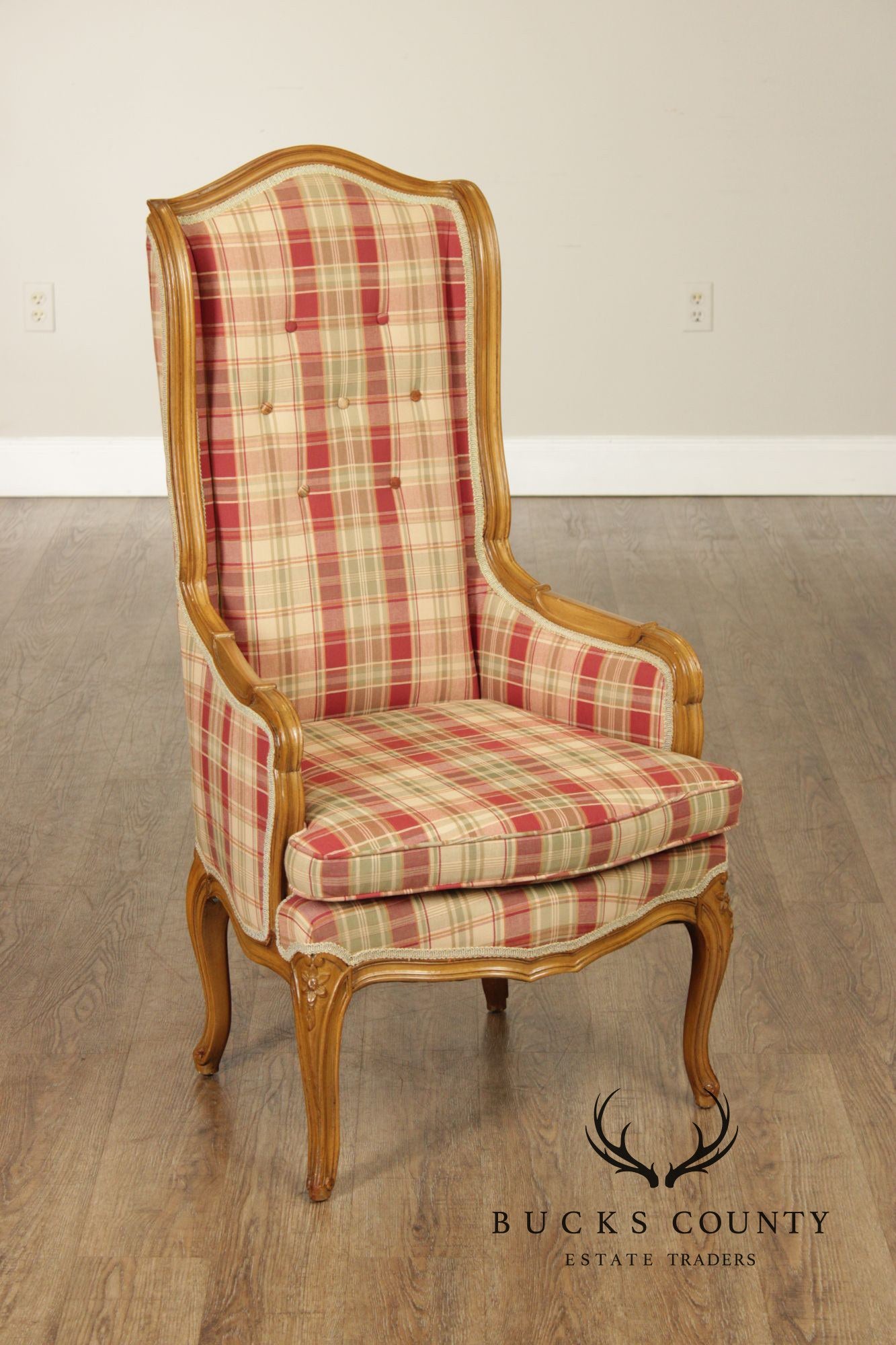 Pair Of Country French Carved Fruitwood Wingback Host Chairs