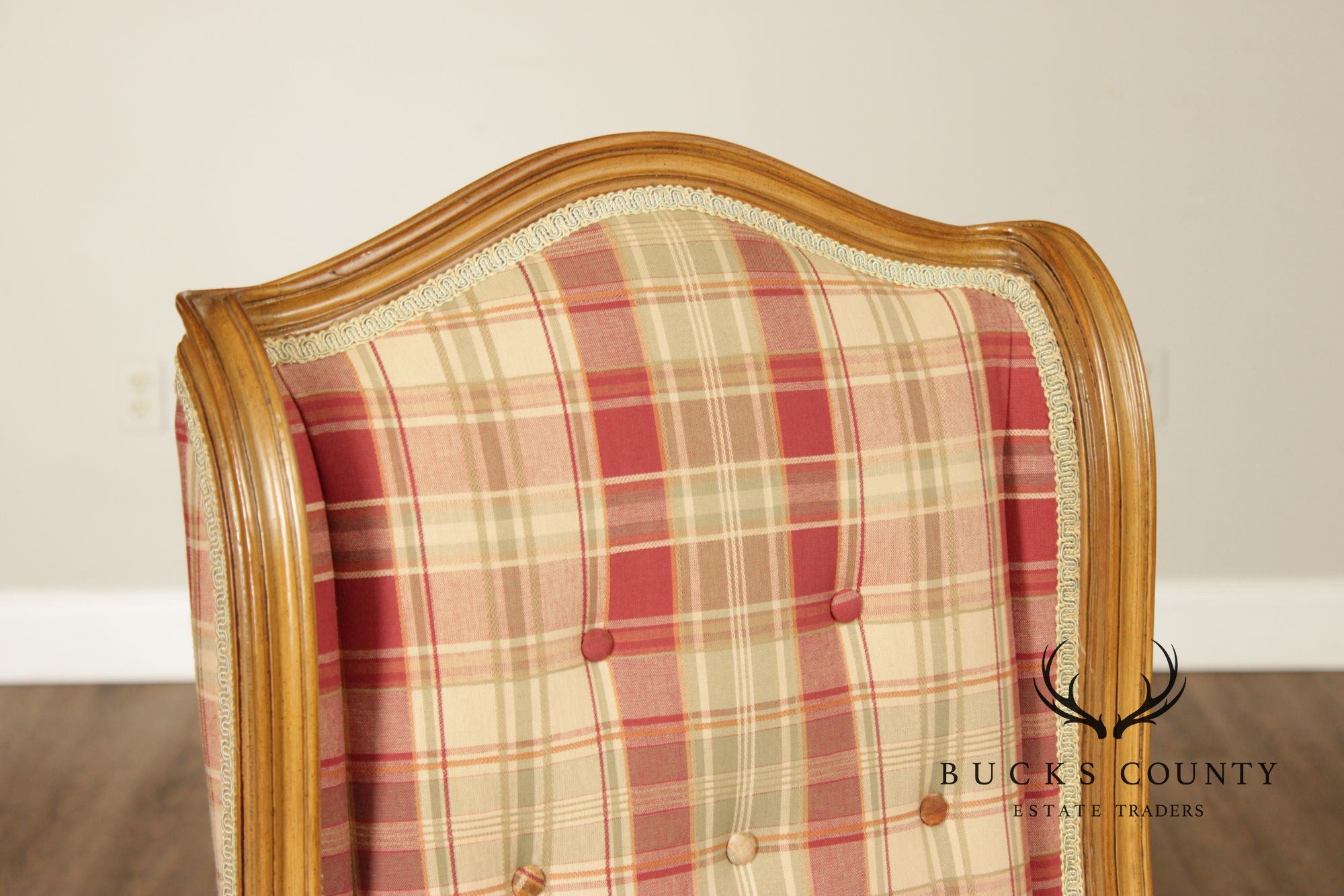 Pair Of Country French Carved Fruitwood Wingback Host Chairs