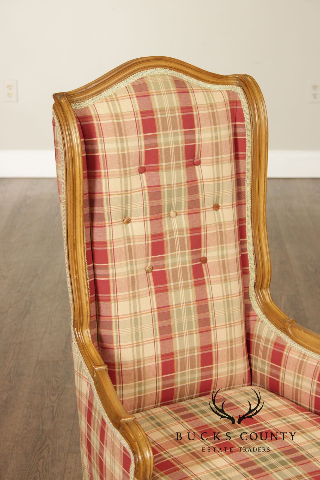 Pair Of Country French Carved Fruitwood Wingback Host Chairs