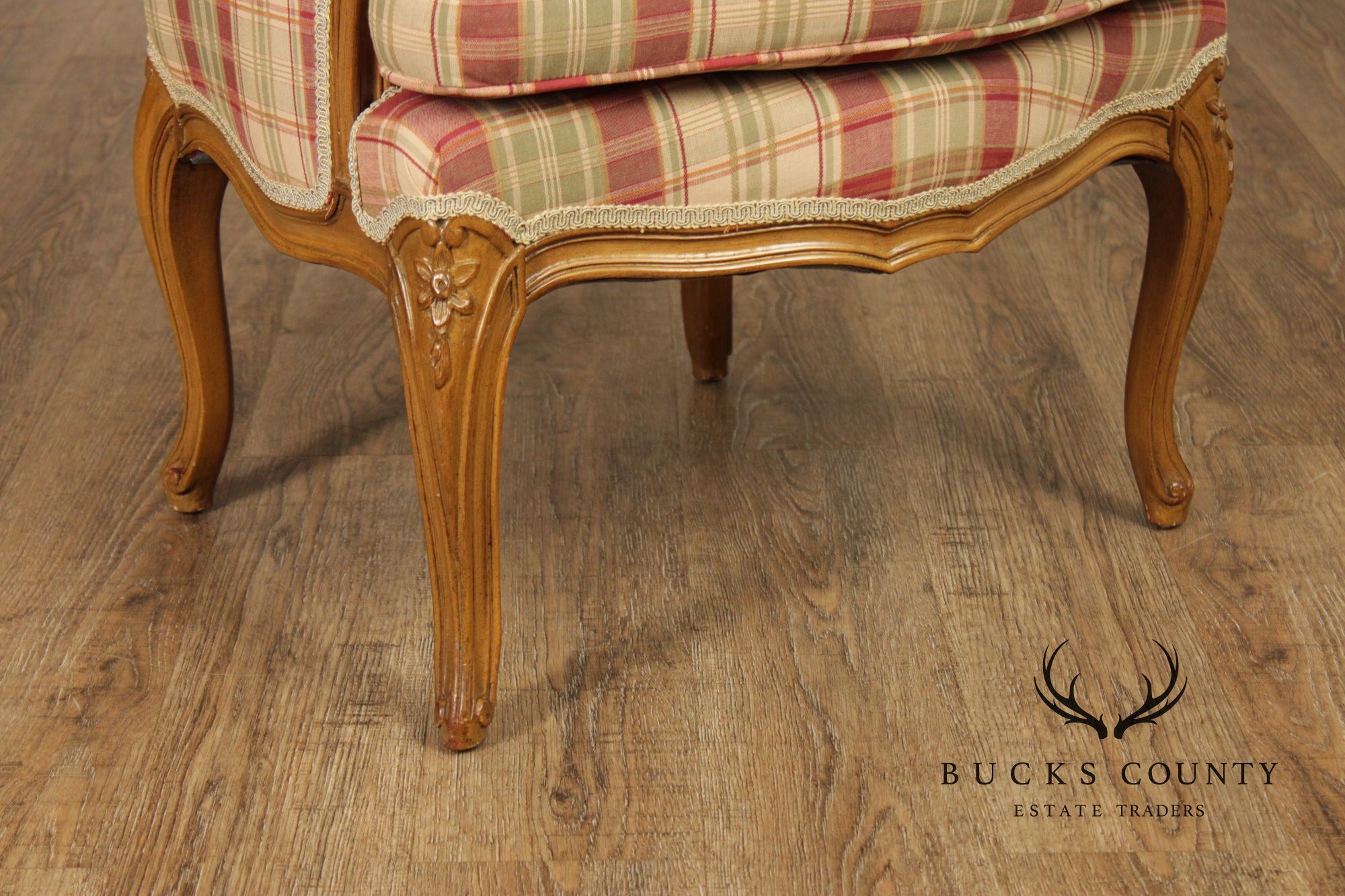 Pair Of Country French Carved Fruitwood Wingback Host Chairs