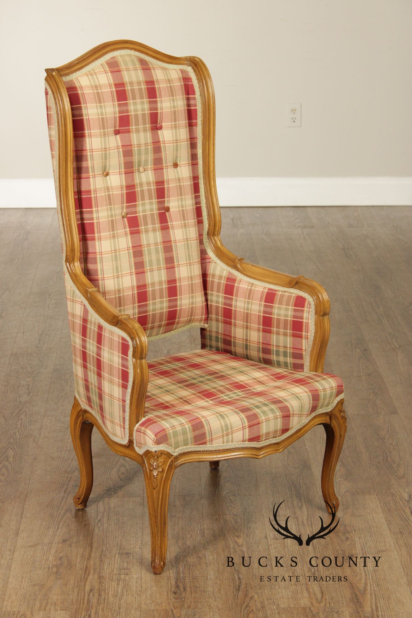 Pair Of Country French Carved Fruitwood Wingback Host Chairs