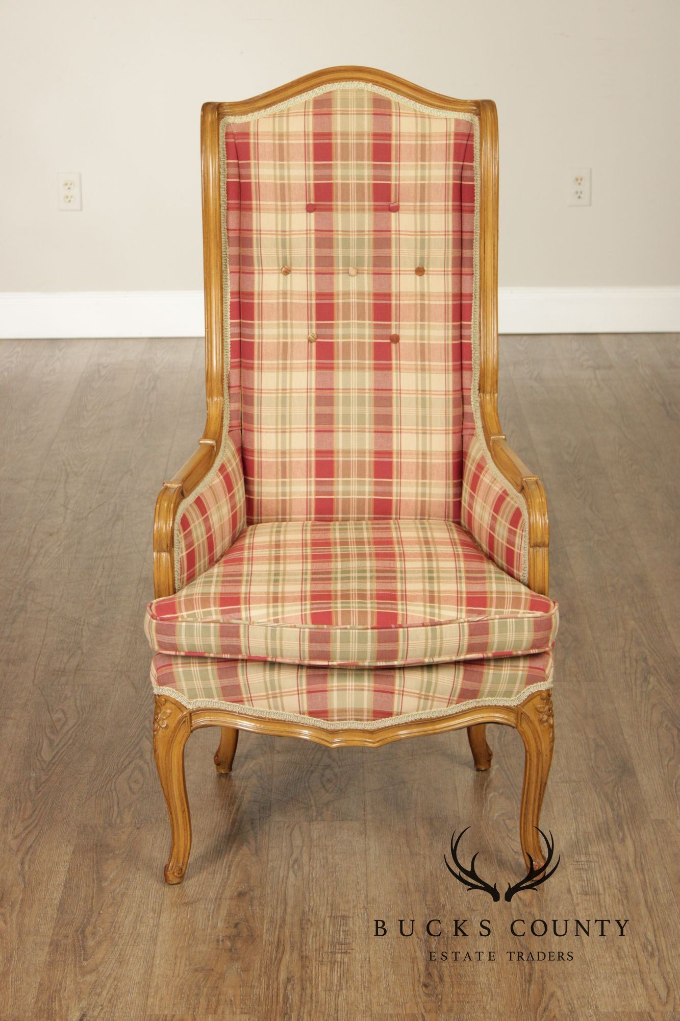 Pair Of Country French Carved Fruitwood Wingback Host Chairs
