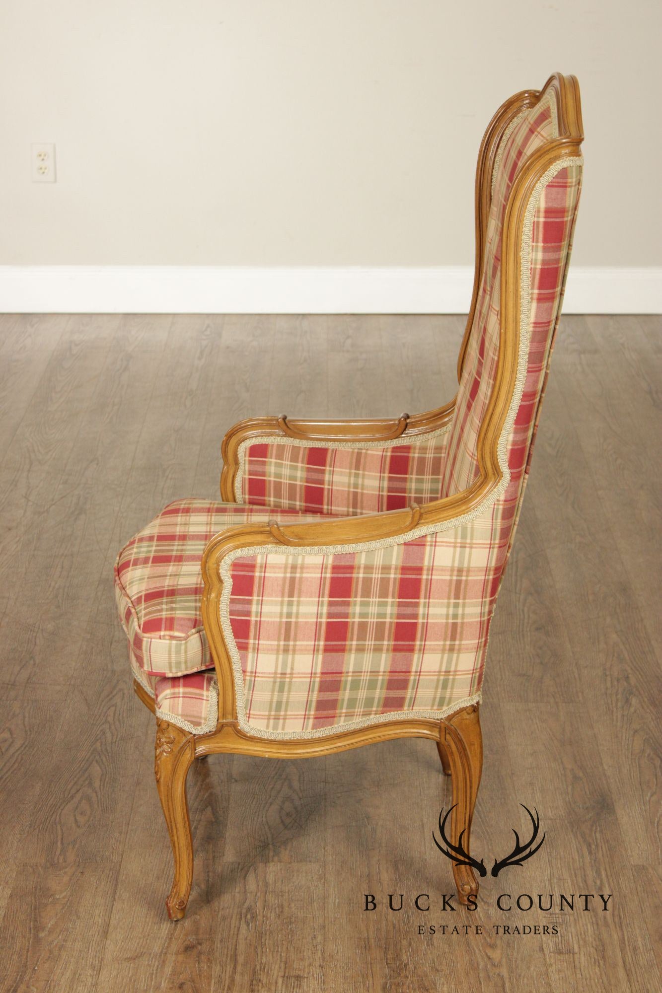 Pair Of Country French Carved Fruitwood Wingback Host Chairs