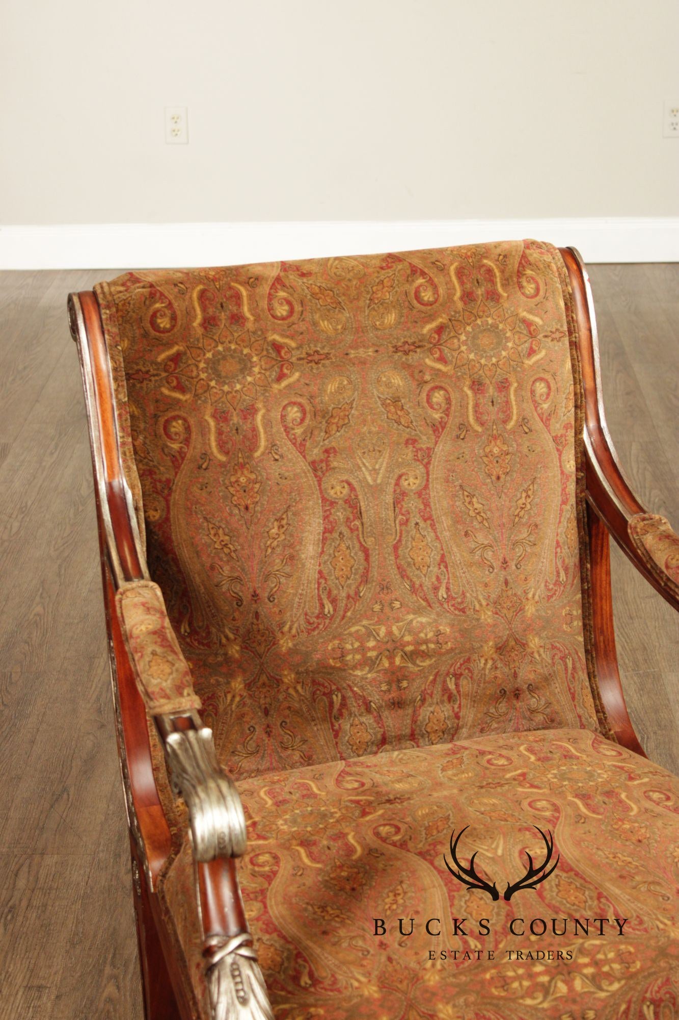 Regency Style Pair of Silver Painted Armchairs