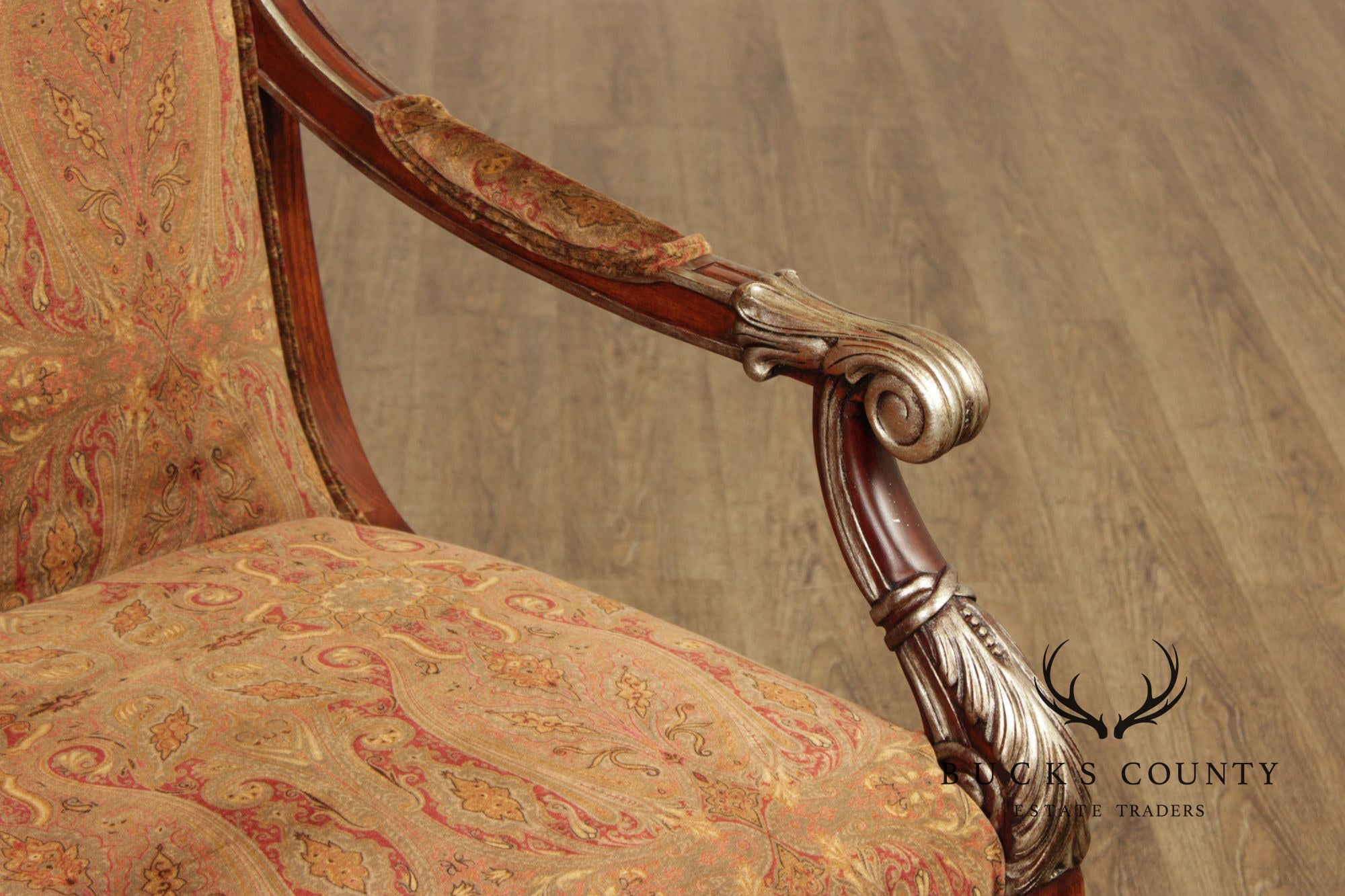 Regency Style Pair of Silver Painted Armchairs