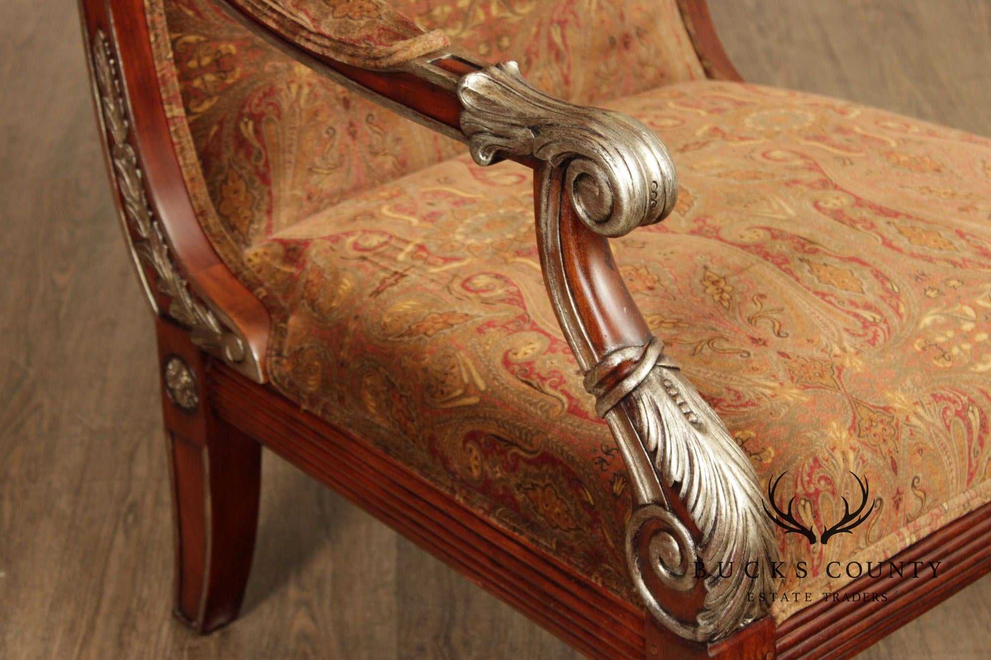Regency Style Pair of Silver Painted Armchairs