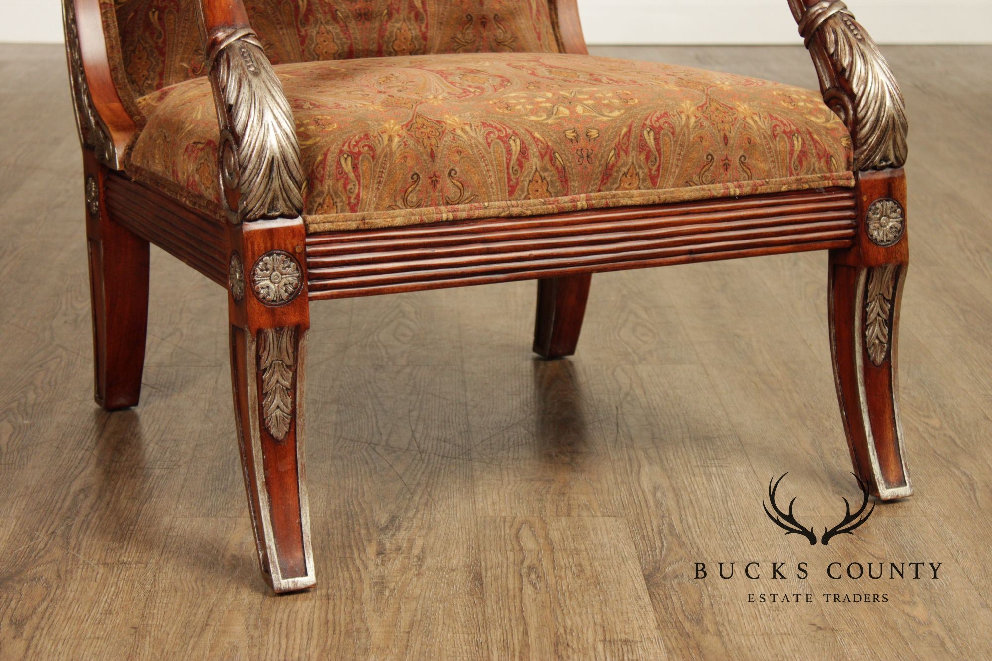 Regency Style Pair of Silver Painted Armchairs