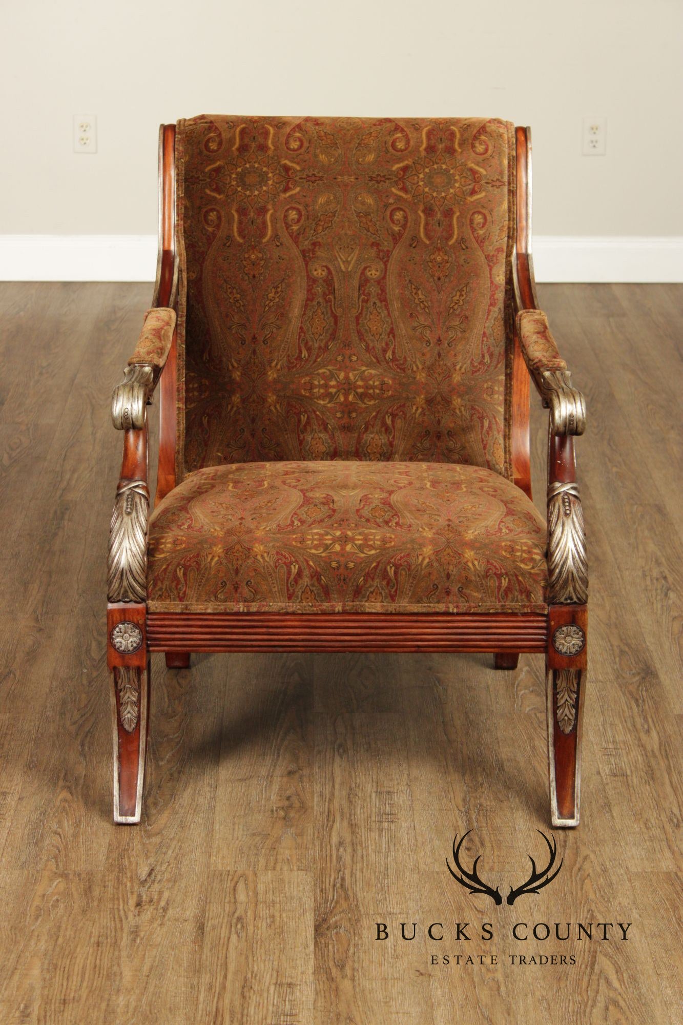 Regency Style Pair of Silver Painted Armchairs