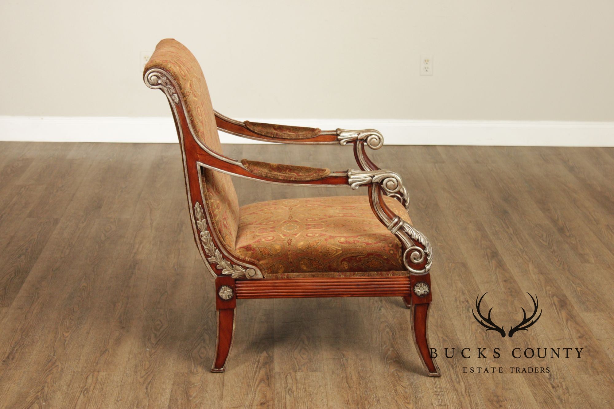 Regency Style Pair of Silver Painted Armchairs