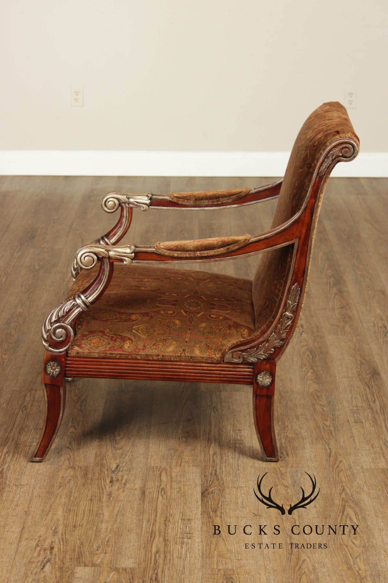 Regency Style Pair of Silver Painted Armchairs