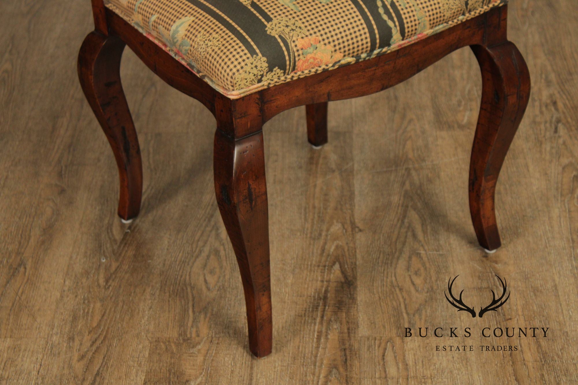 Guy Chaddock Set Of Six French Country Style Carved Frame Upholstered Dining Chairs