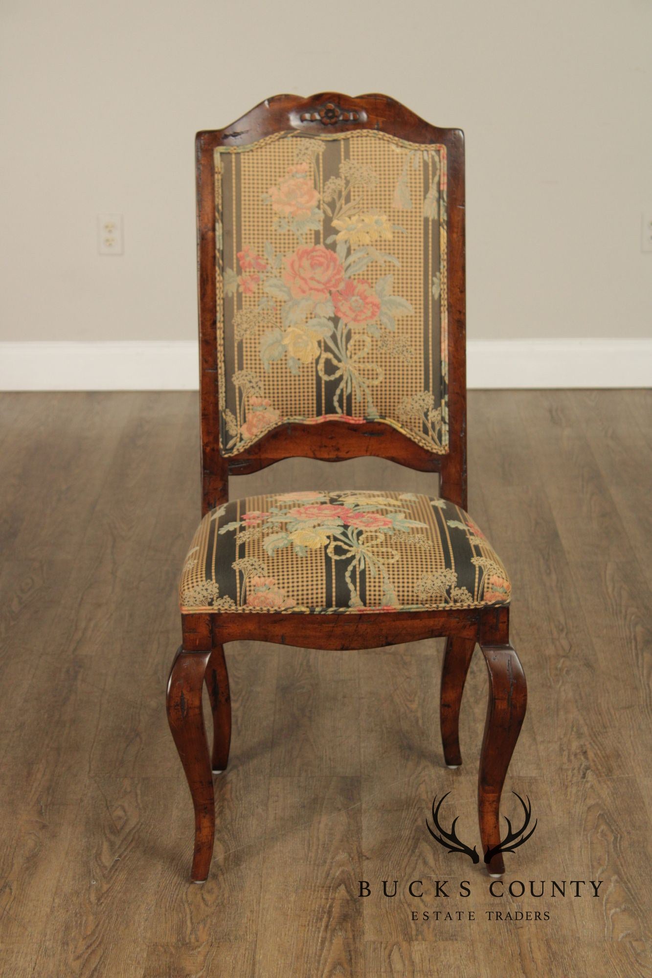 Guy Chaddock Set Of Six French Country Style Carved Frame Upholstered Dining Chairs