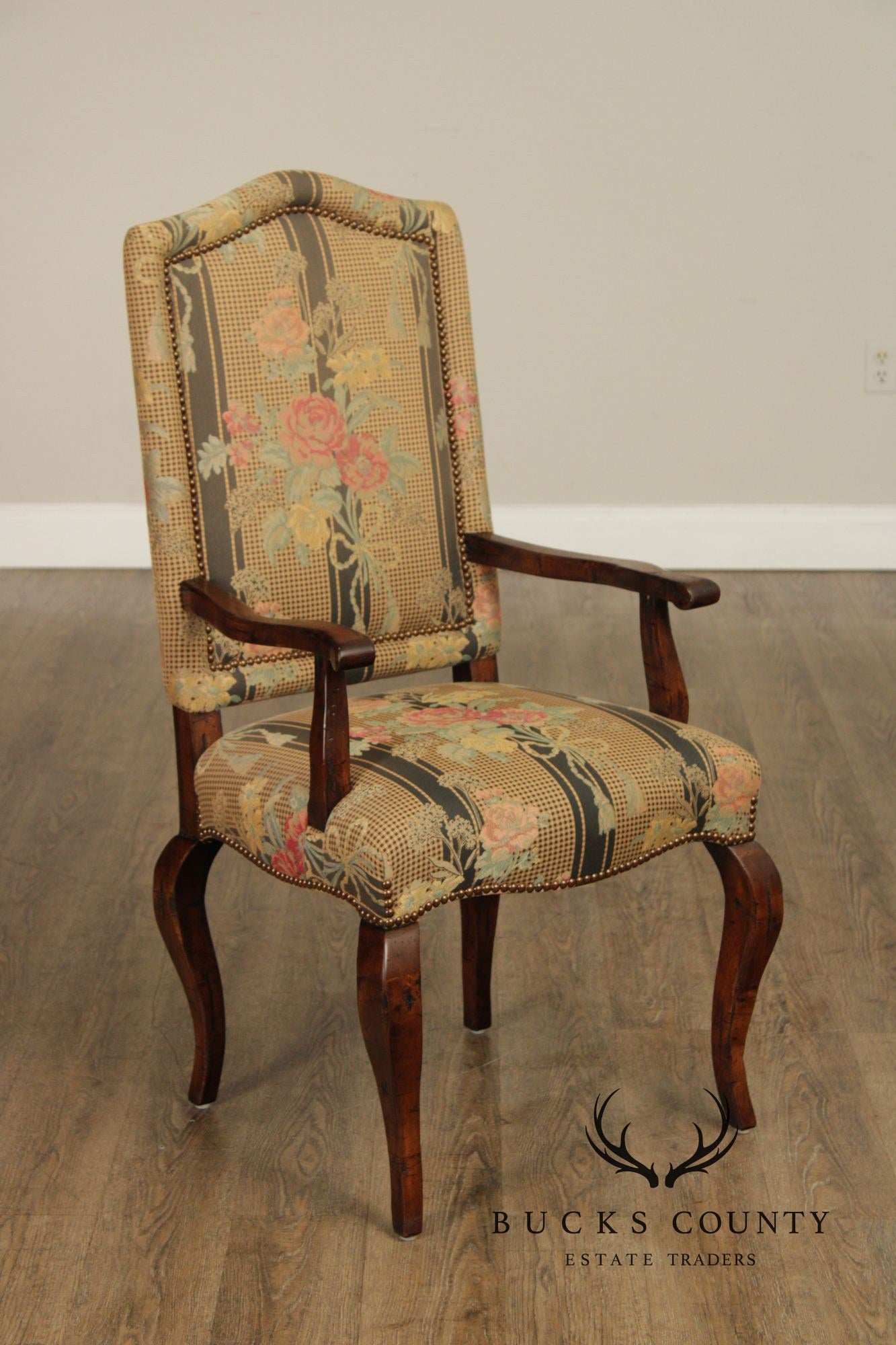 Guy Chaddock Set Of Six French Country Style Carved Frame Upholstered Dining Chairs