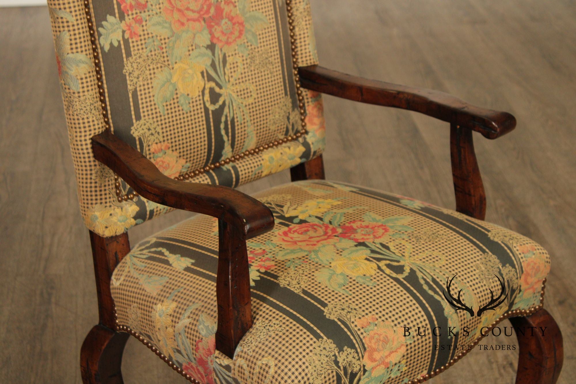 Guy Chaddock Set Of Six French Country Style Carved Frame Upholstered Dining Chairs