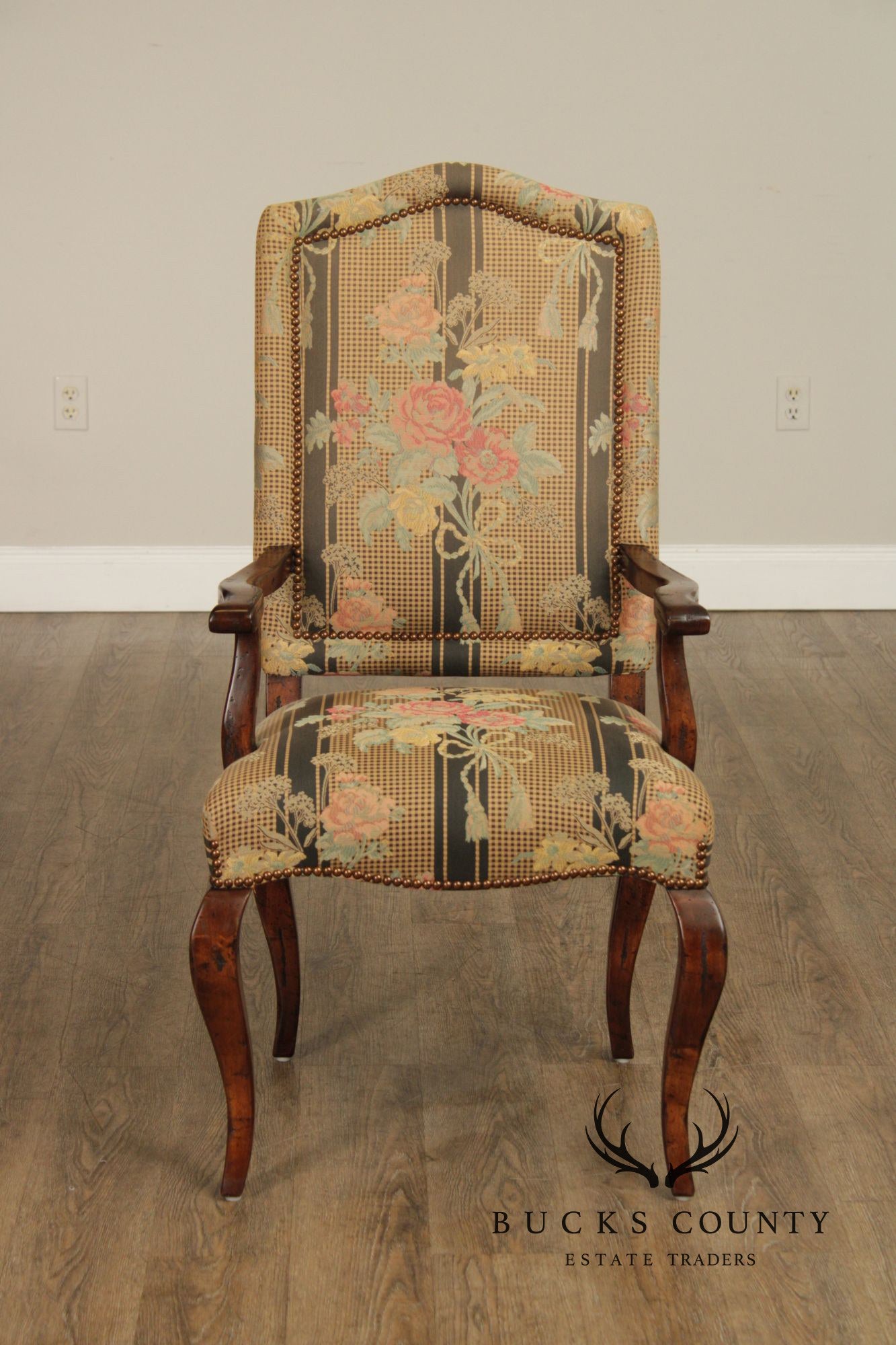 Guy Chaddock Set Of Six French Country Style Carved Frame Upholstered Dining Chairs