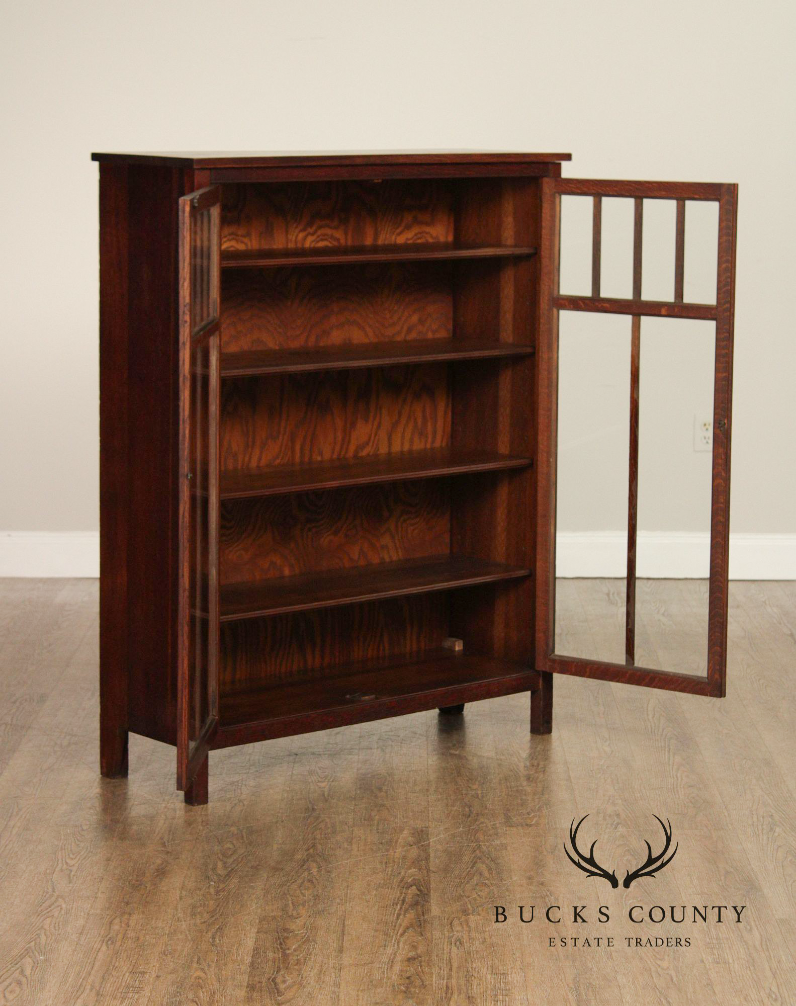 Antique Mission Oak Arts & Crafts Glass Door Bookcase