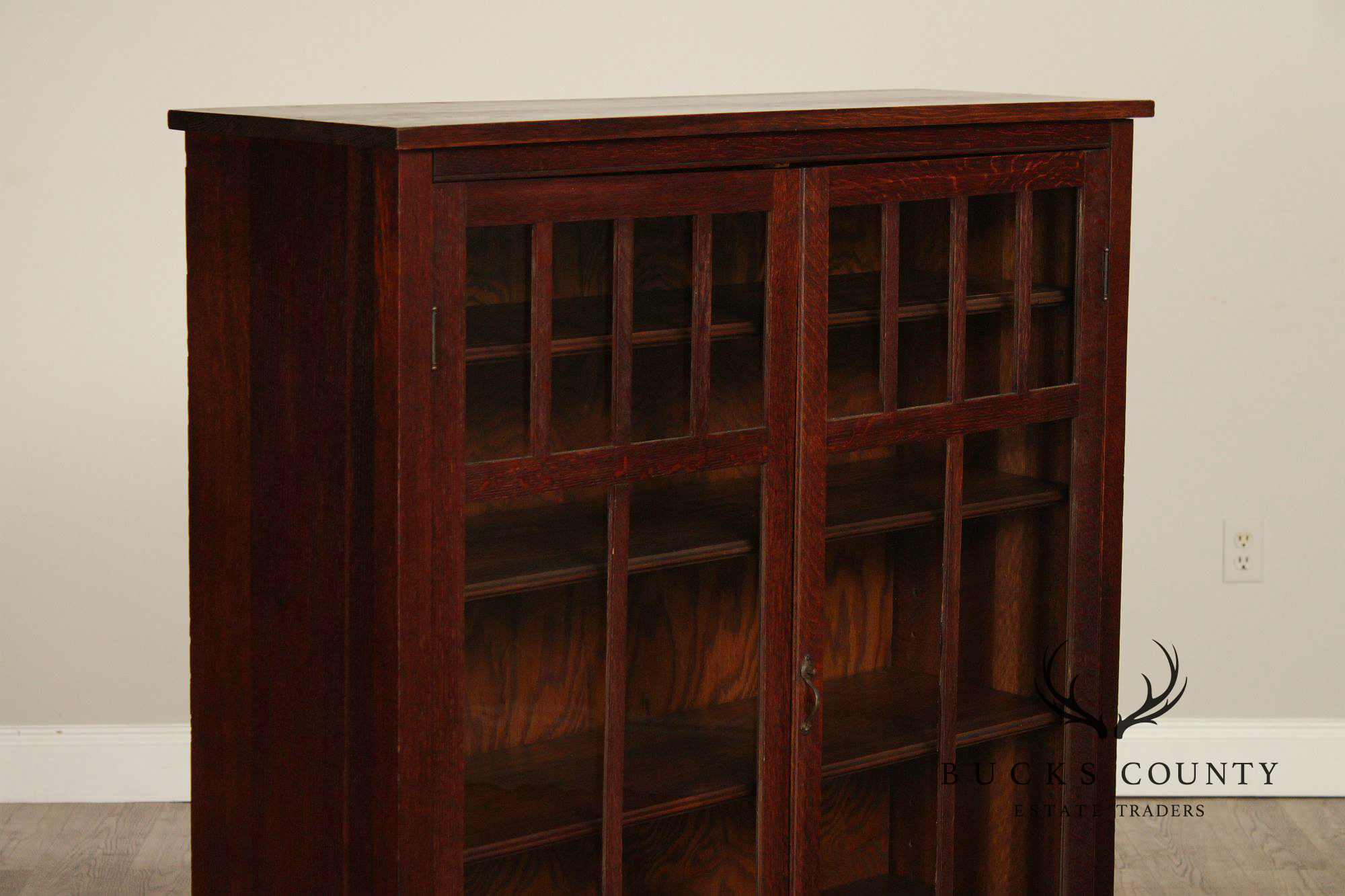 Antique Mission Oak Arts & Crafts Glass Door Bookcase