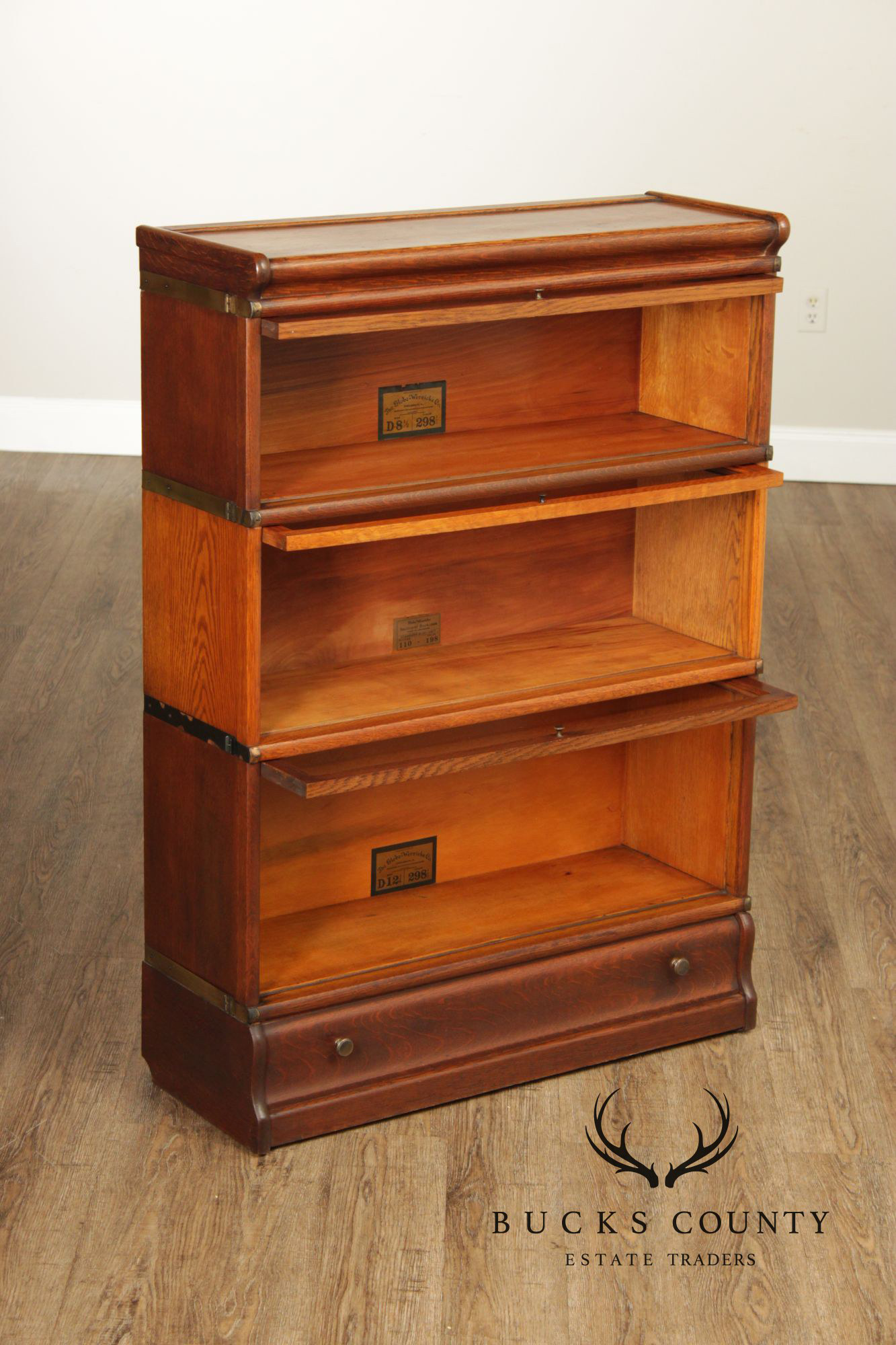 Globe Wernicke Antique Oak Three-Stack Barrister Bookcase